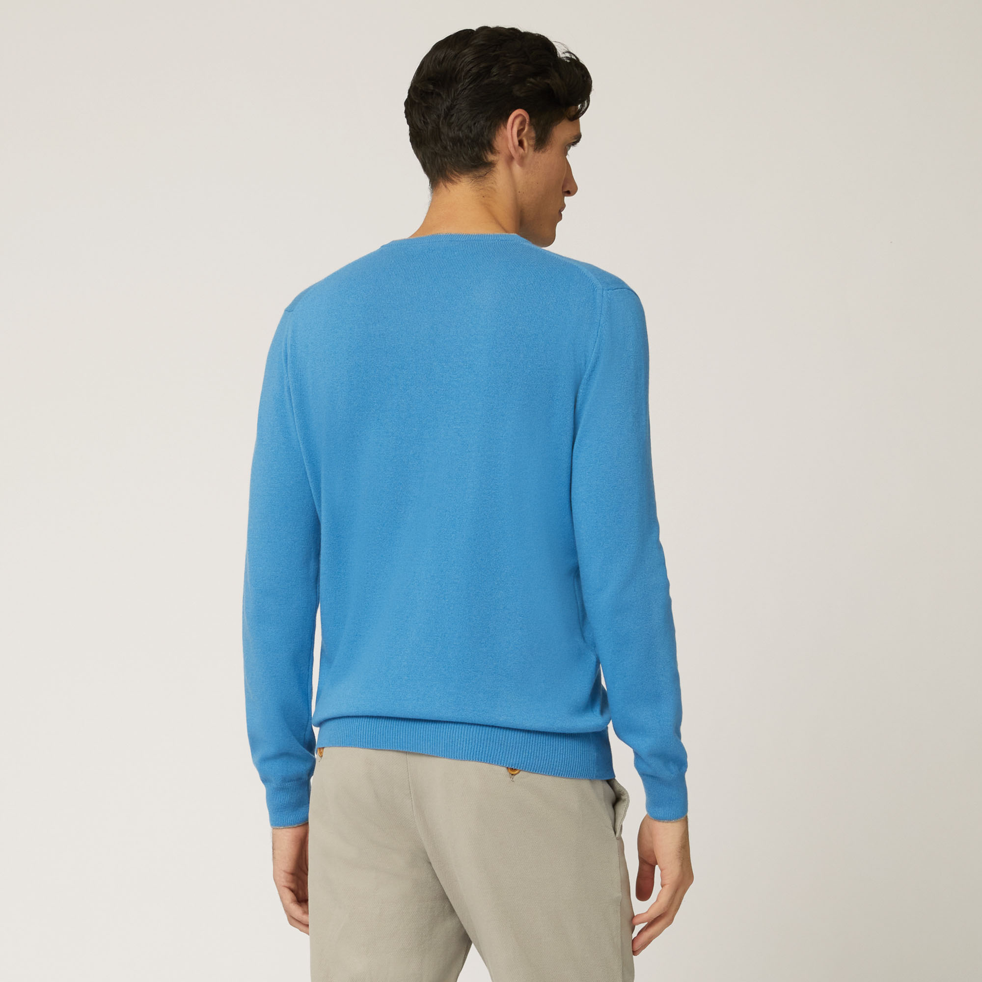 Jersey De Cuello Redondo De Lana Y Viscosa, Azul, large image number 1