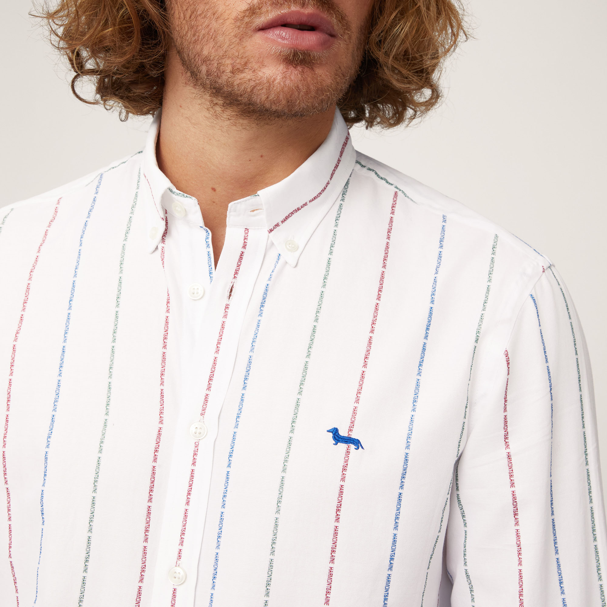 Camisa de algodón a rayas con logotipo, Gris, large image number 2