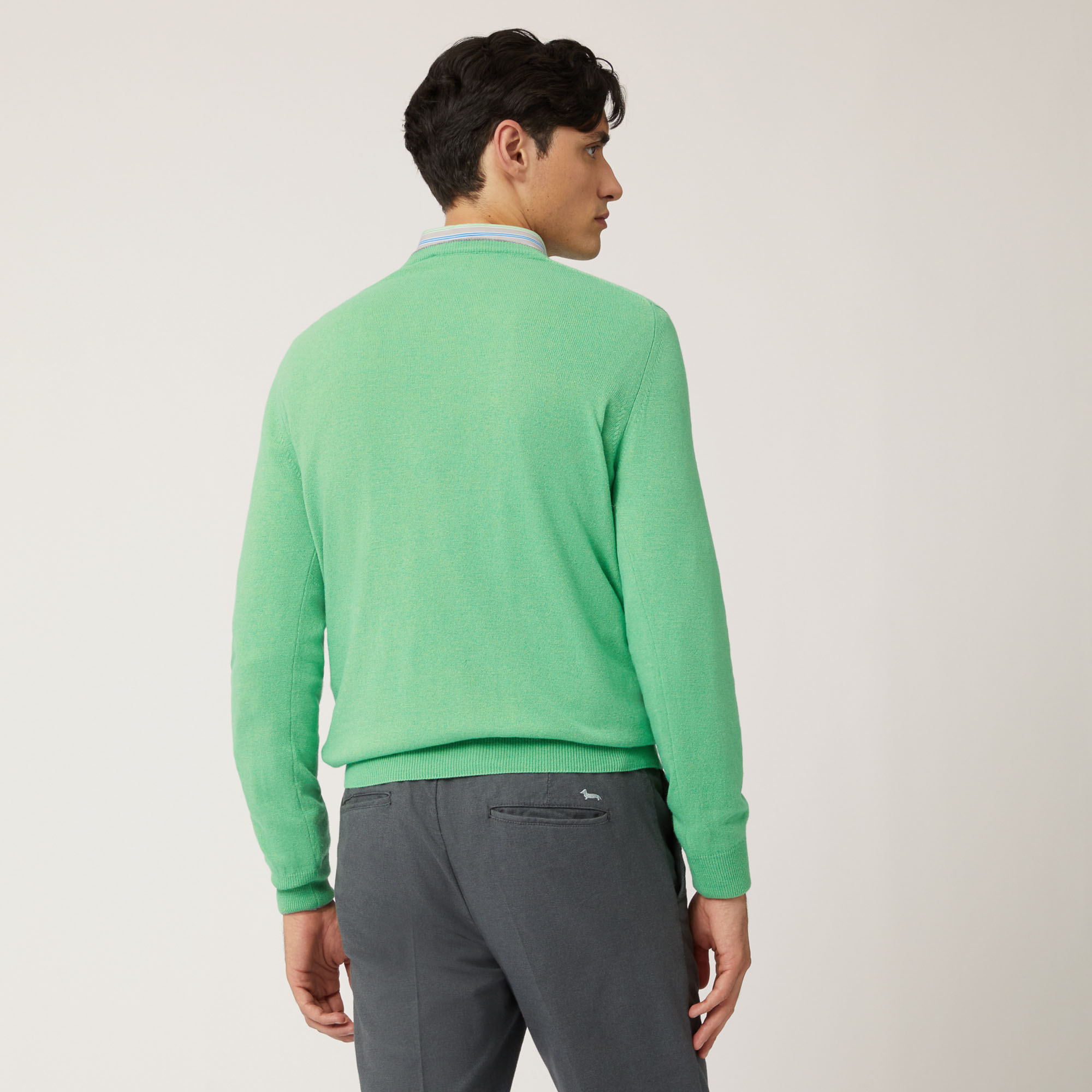 Wool And Viscose Crew-Neck Pullover, Green, large image number 1