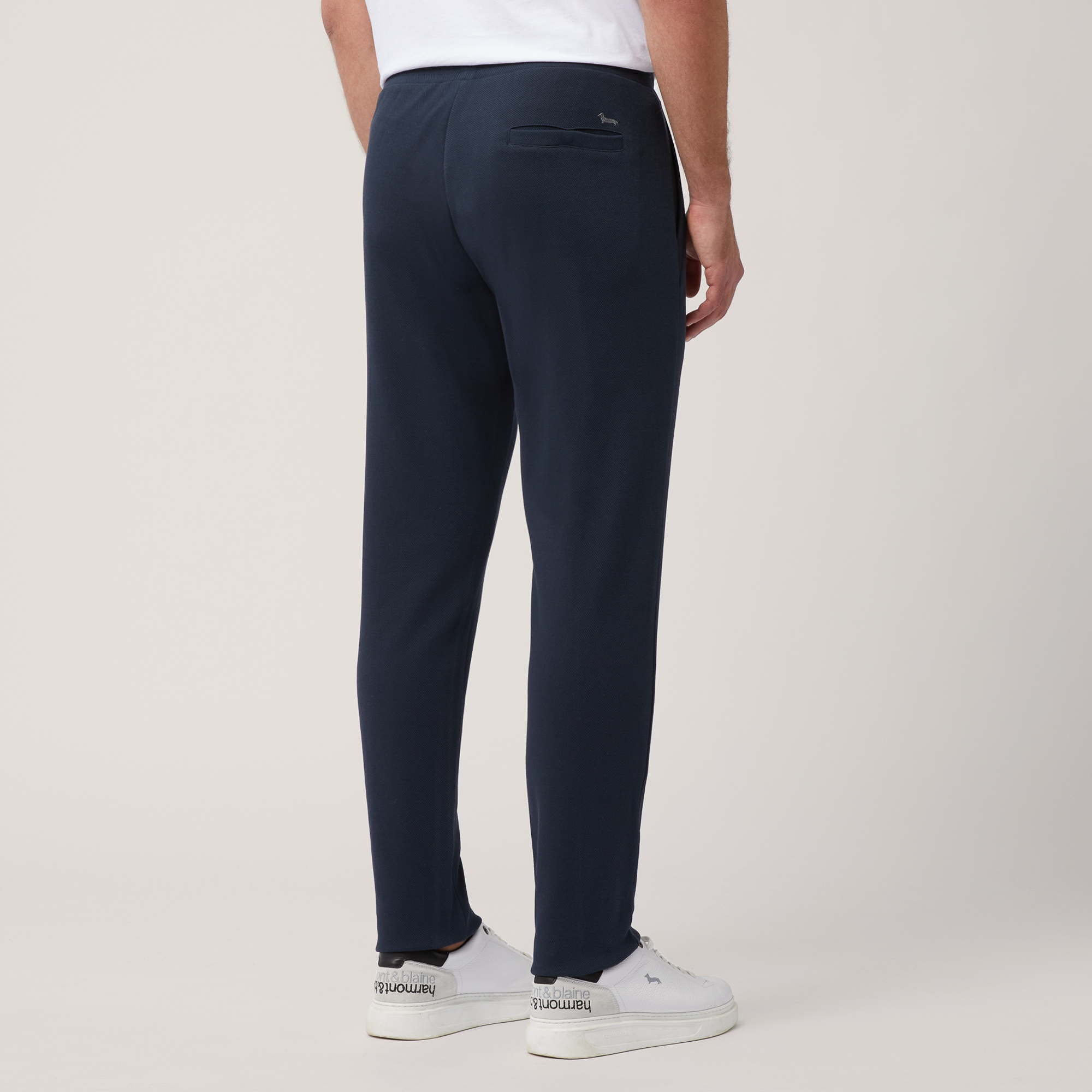 Pantalone In Cotone Stretch Con Tasca Posteriore, Blu Navy, large image number 1
