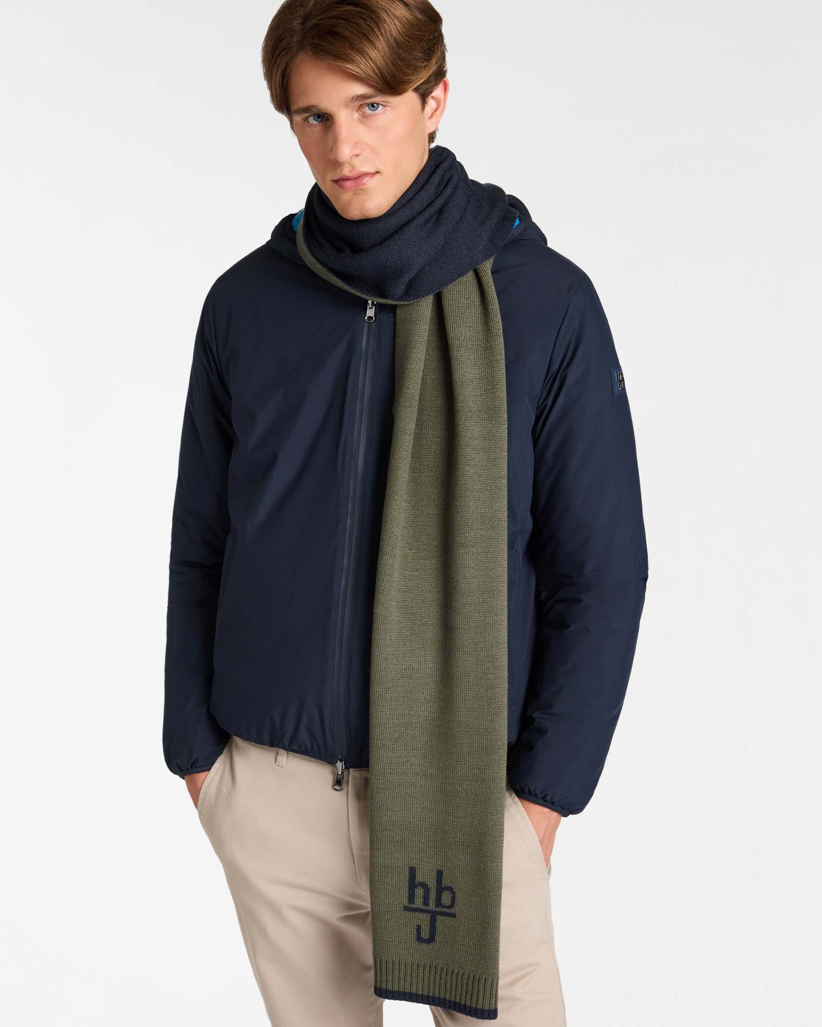 Knitted Scarf with Embroidered Logo and Contrast Border