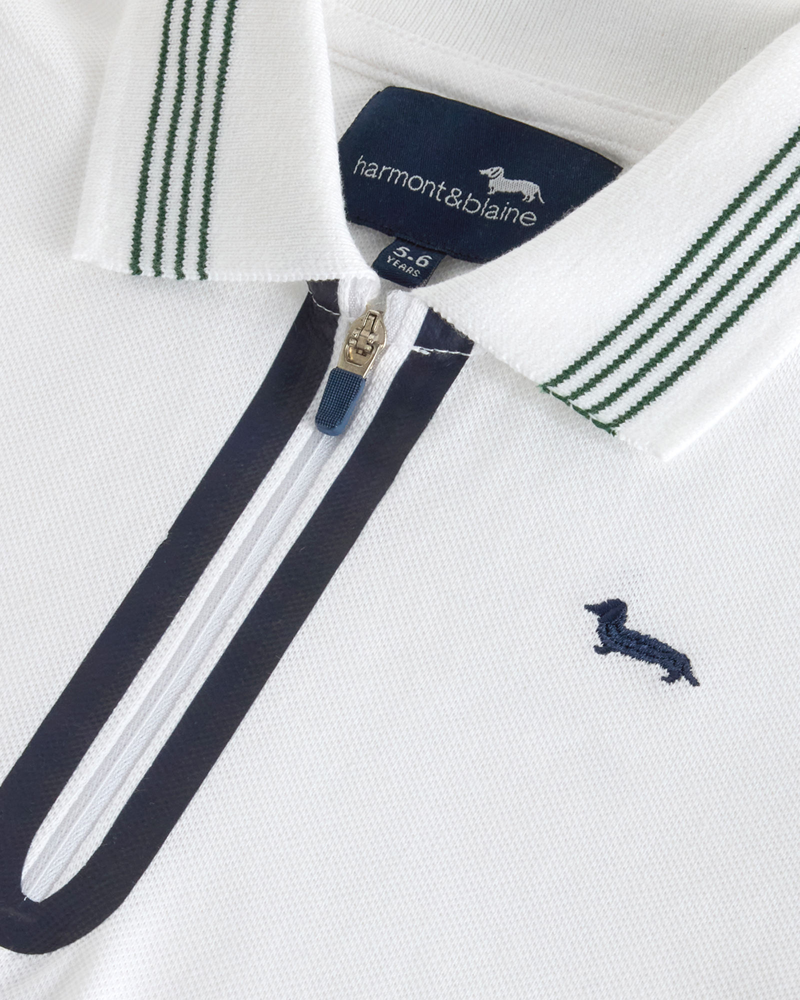 Polo in piquet con zip e ricamo, Bianco, large image number 2