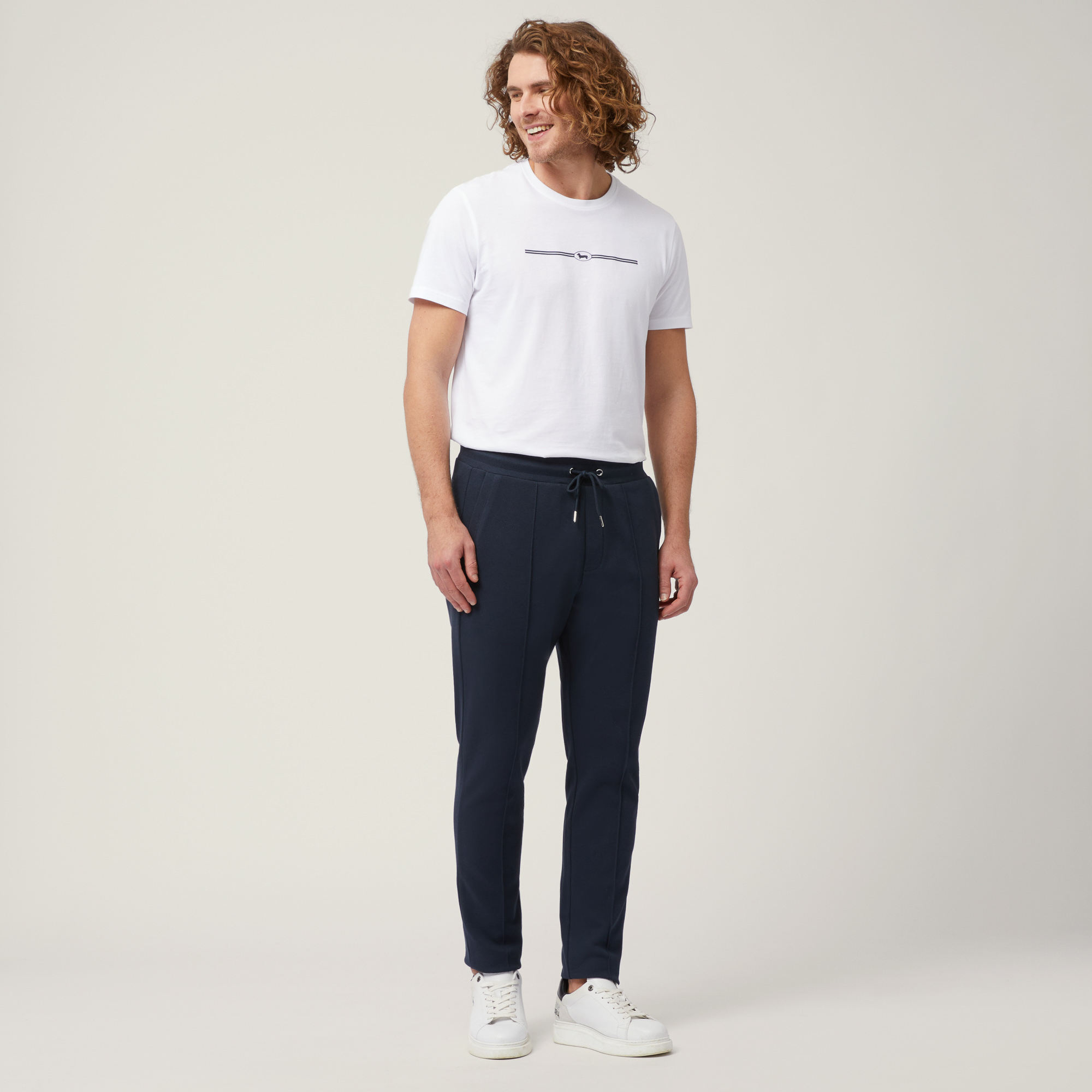 Pantalone In Cotone Stretch Con Tasca Posteriore, Blu Navy, large image number 3