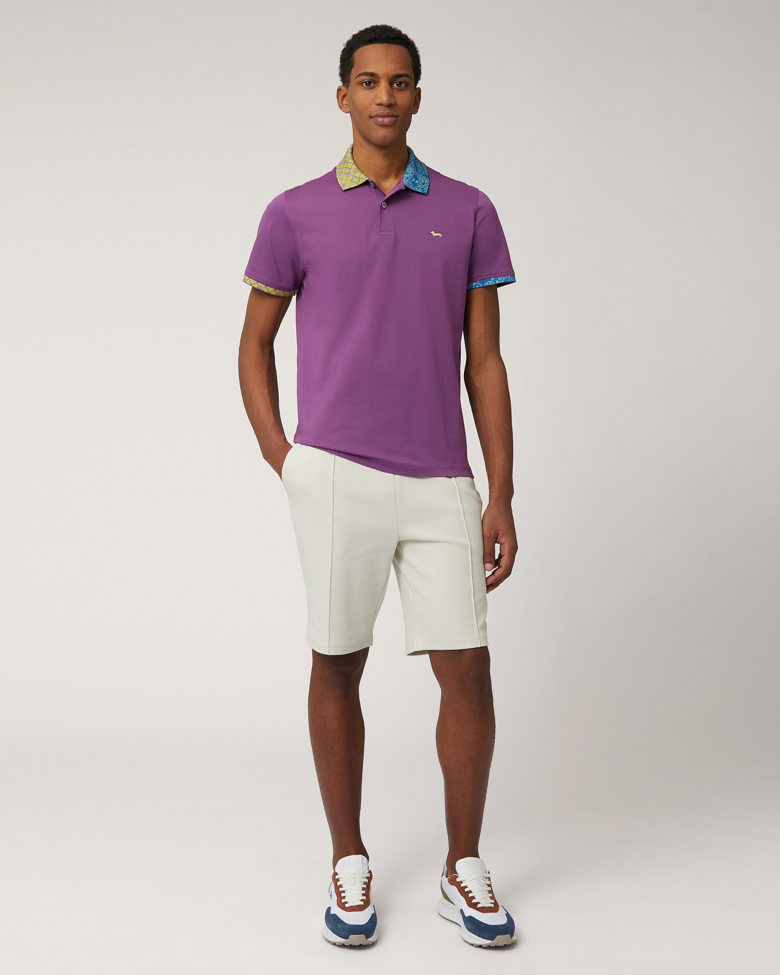 Cotton Polo with Double Print, Violet, large image number 3
