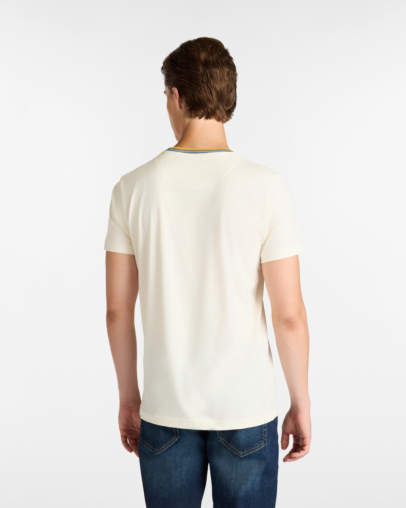 T-Shirt in Cotone con Logo Frontale e Collo a Costine Multiriga