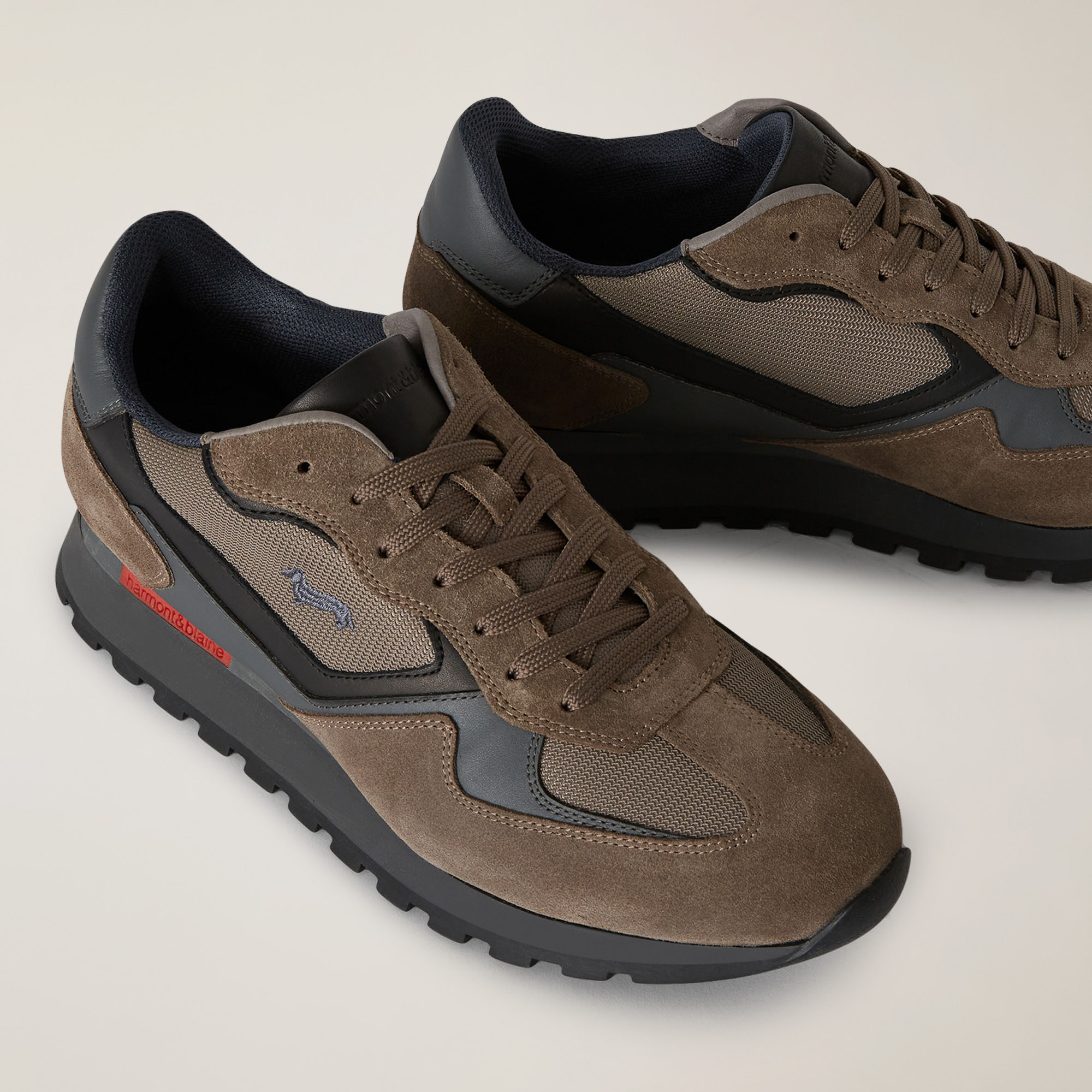 Sneaker Da Running In Mix Di Materiali Con Inserti A Contrasto, Beige/Grigio, large image number 3