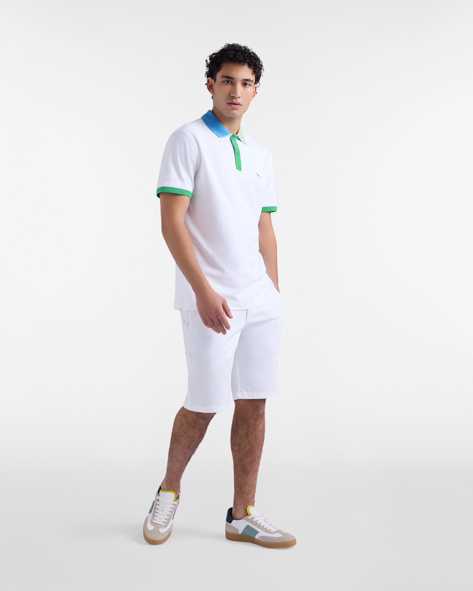 Men's stretch piqu&eacute; polo shirt with 3D collar and hems, White, large image number 3