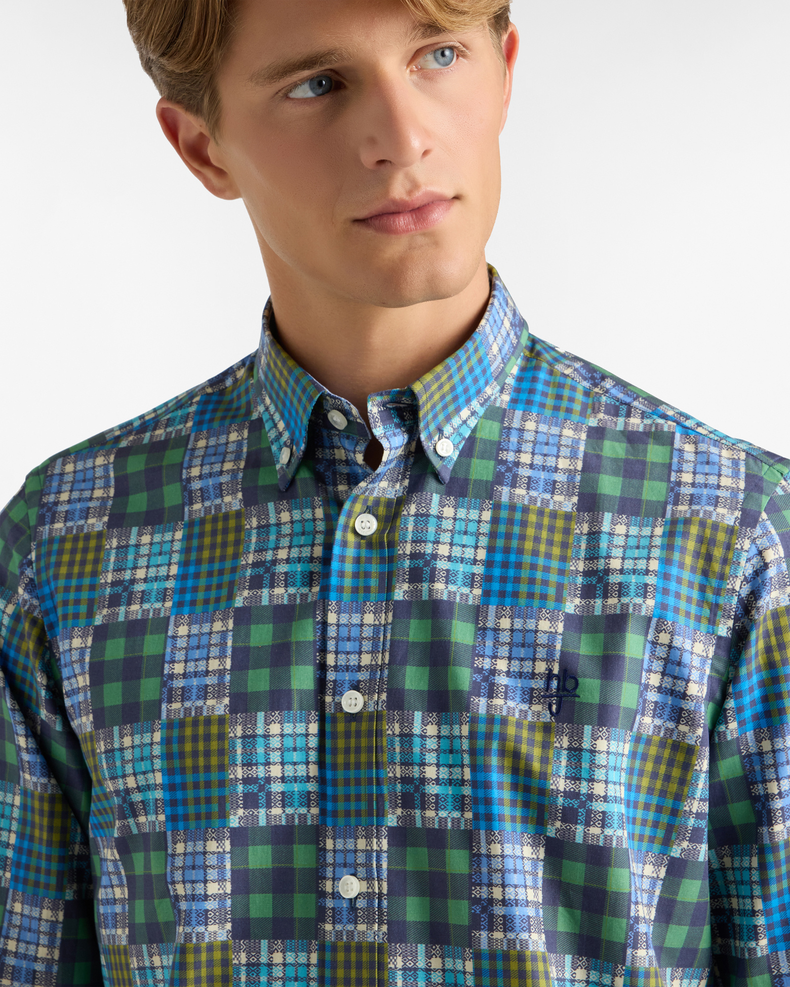 Camicia con fantasia effetto patchwork, Blu Scuro, large image number 2