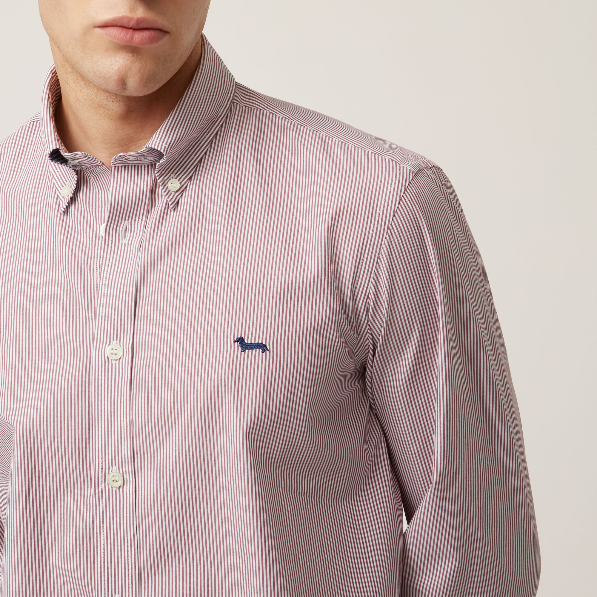 Camicia A Microrighe In Cotone Organico Con Interni A Contrasto, Rosso, large image number 2