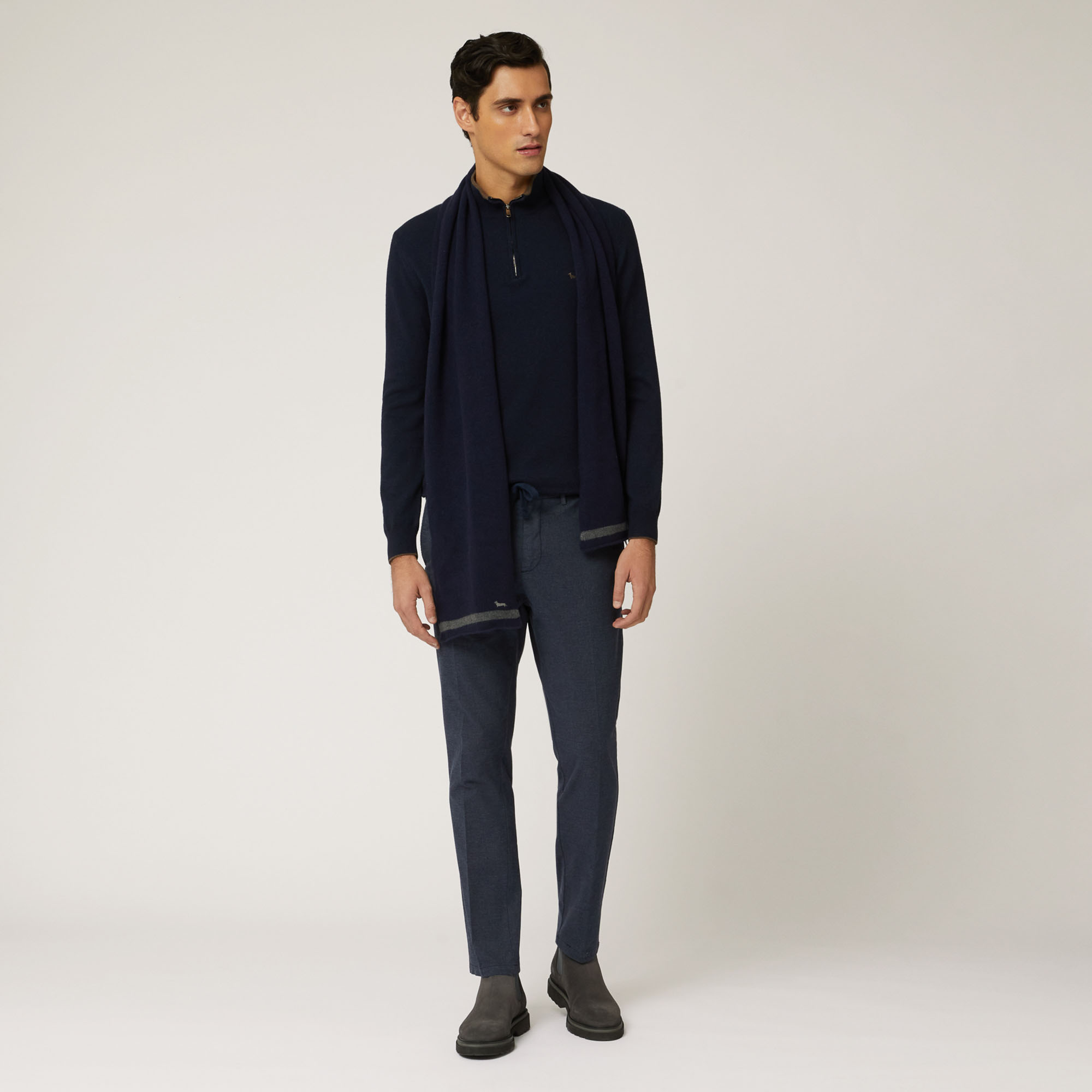 Pullover Girocollo Half Zip In Misto Lana, Blu Chiaro, large image number 3