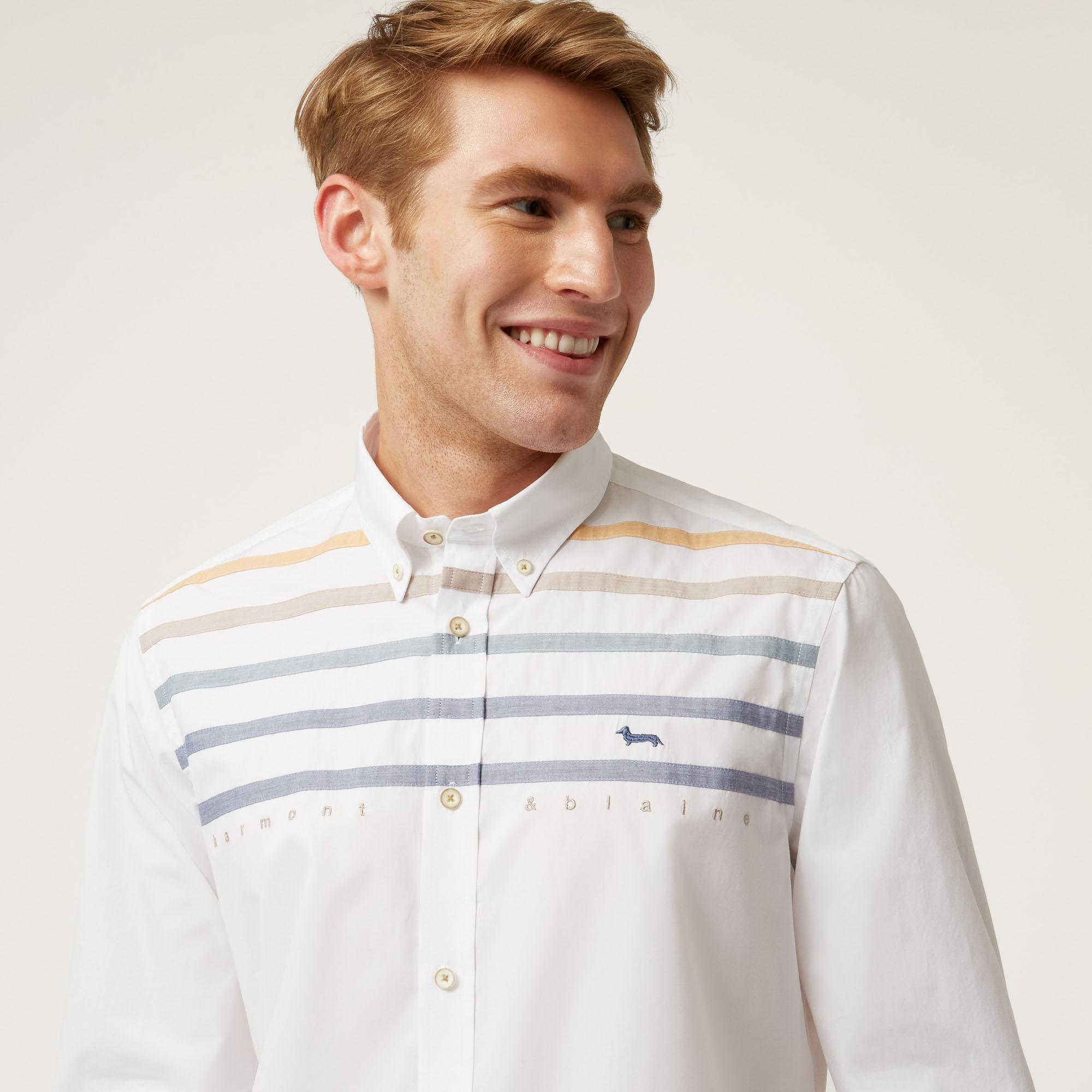 Shirt With Contrasting Bands And Lettering, White, large image number 2