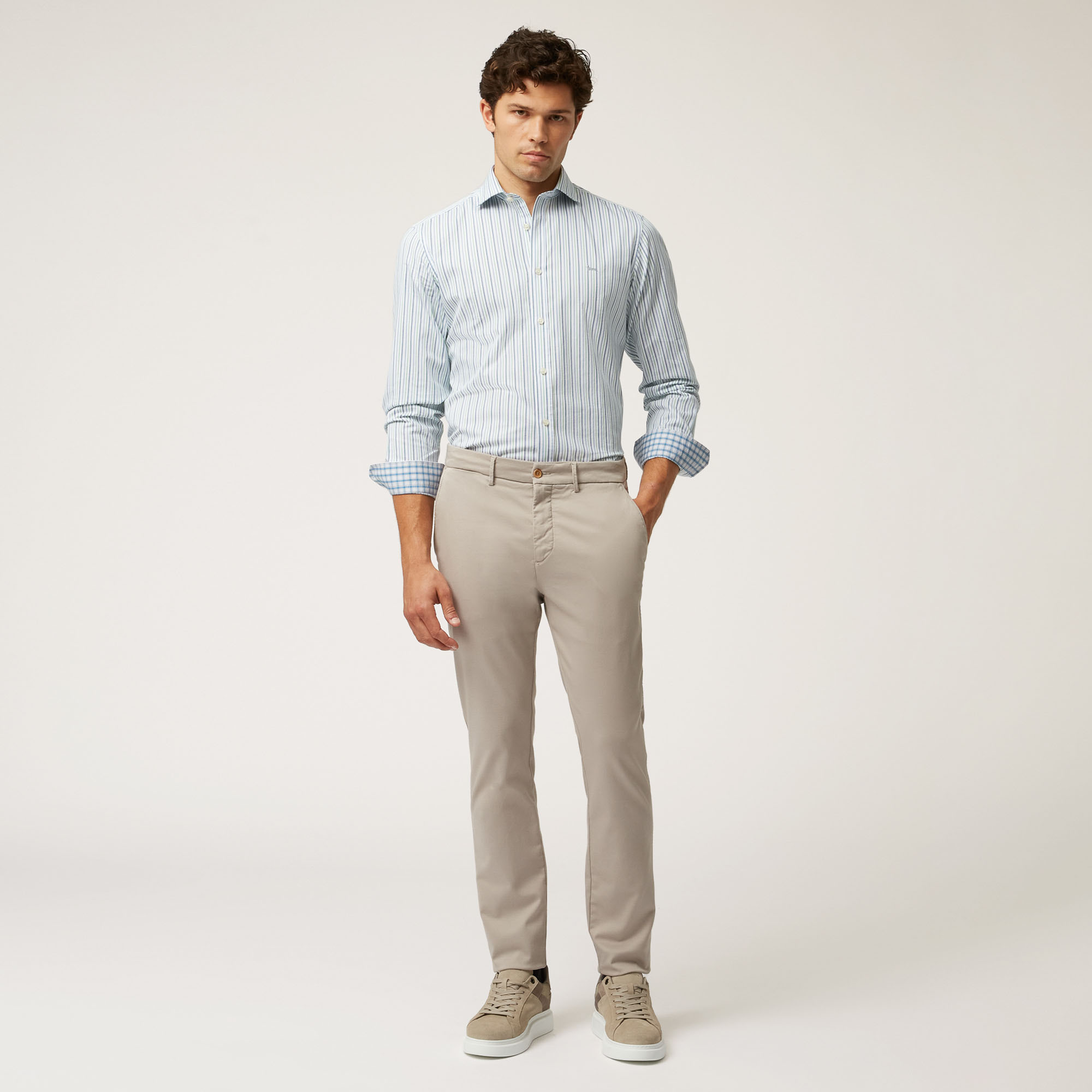 Pantalone Chino Narrow Fit In Tessuto Coolmax, Beige, large image number 3