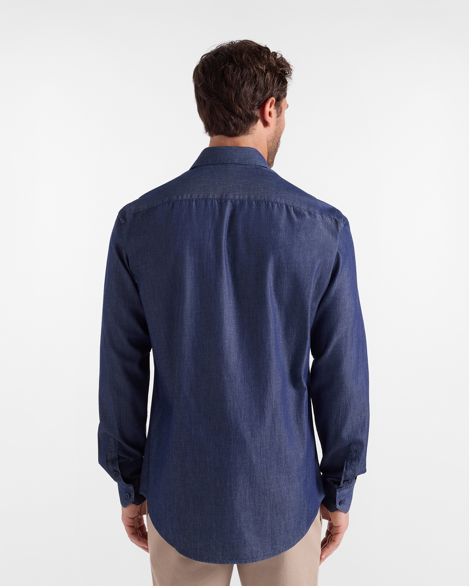 Men's narrow-fit dark  denim shirt with French collar, NAVY BLUE, large image number 2