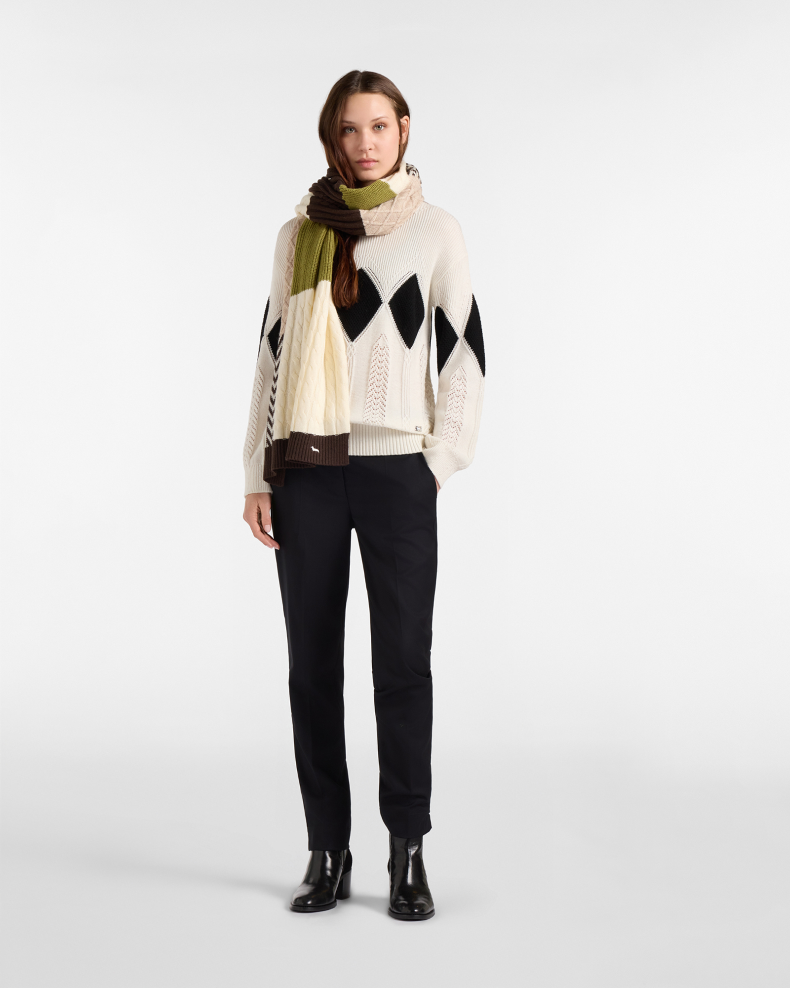 Women's Made in Italy mock turtleneck sweater in wool blend, WHITE, large