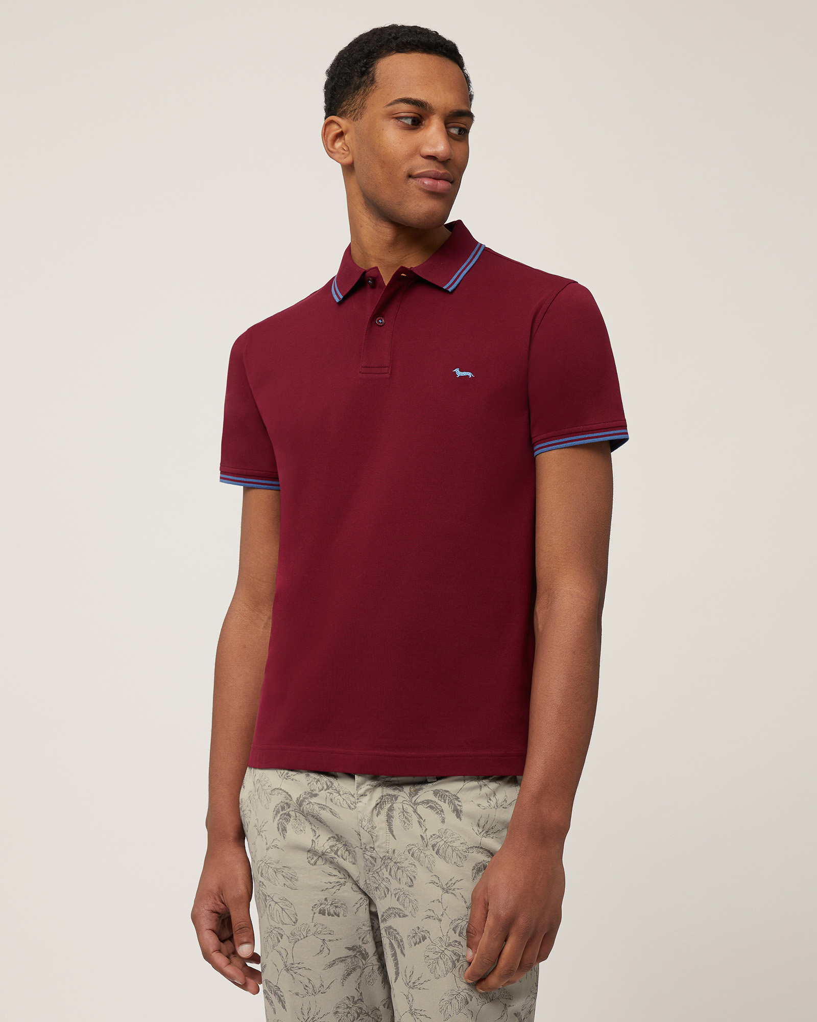 Polo with Striped Details, Burgundy, large