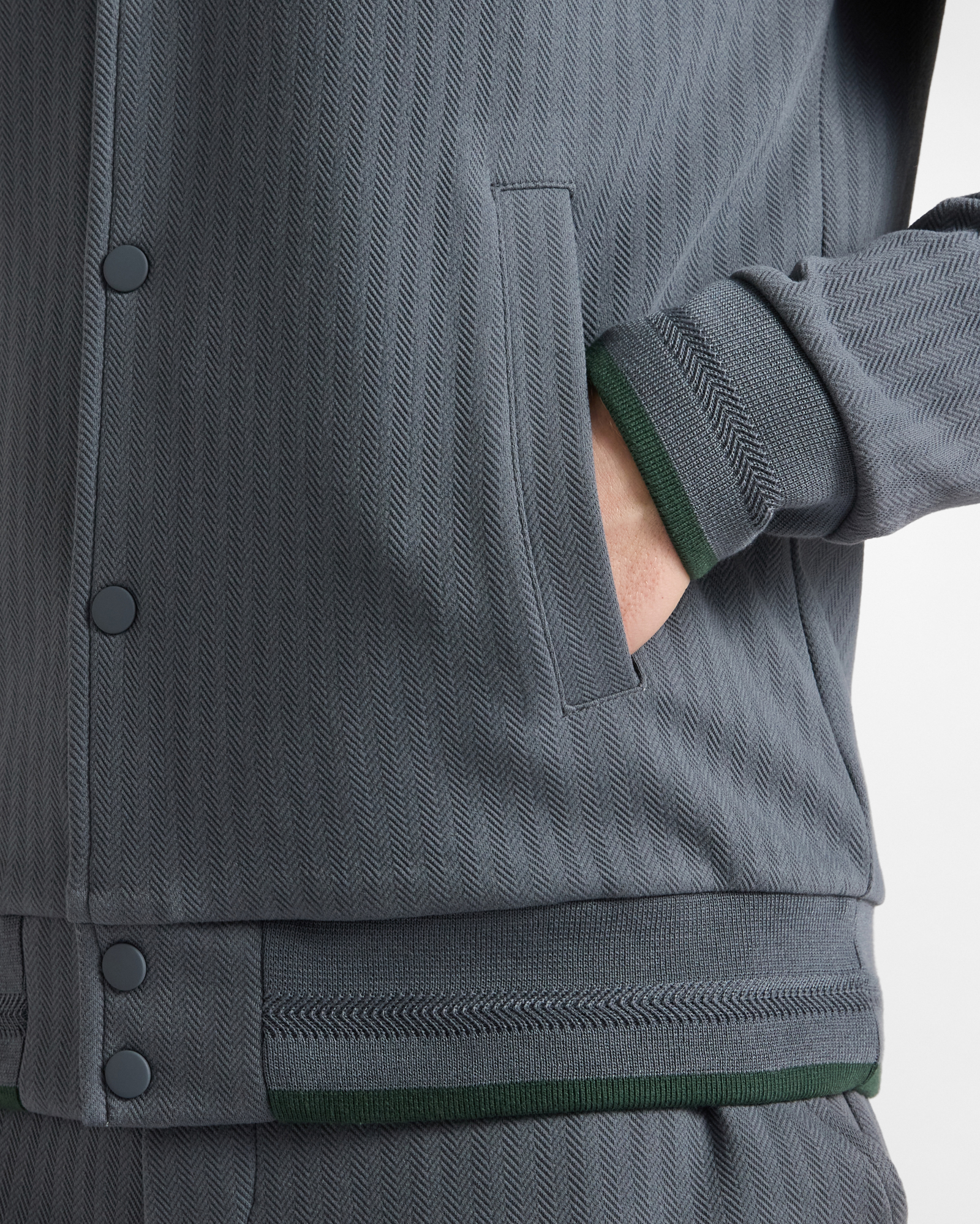 Men's herringbone fleece bomber jacket, GRAY, large