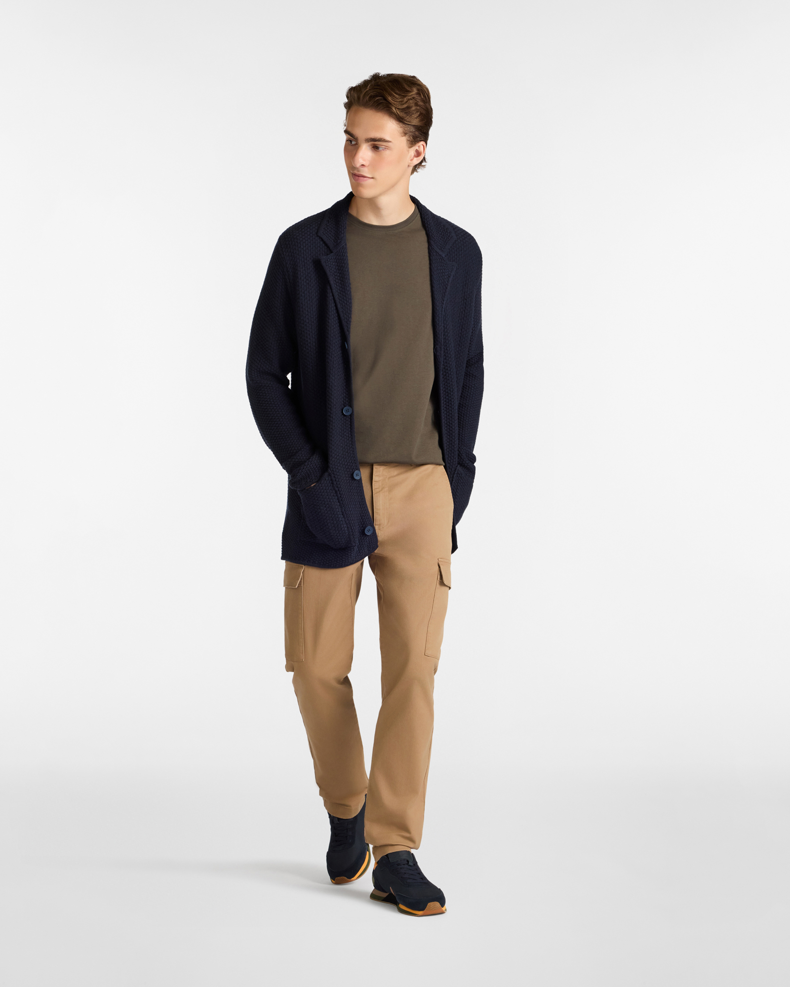 Cardigan in Maglia con Collo a Scialle e Tasche Frontali, Blu Scuro, large image number 3