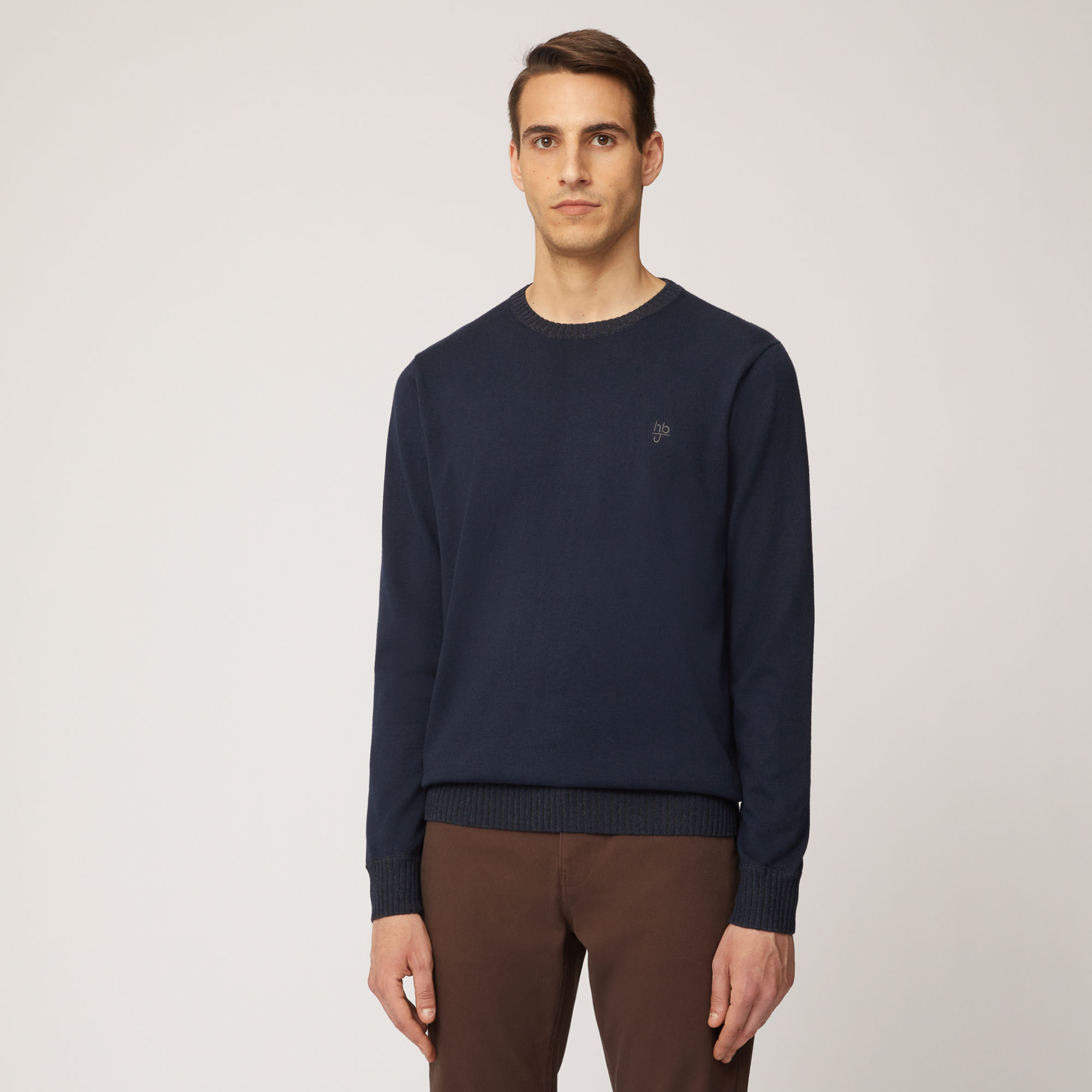 Pullover Girocollo In Cotone E Lana Con Dettagli A Costine, Light Blue, large image number 0
