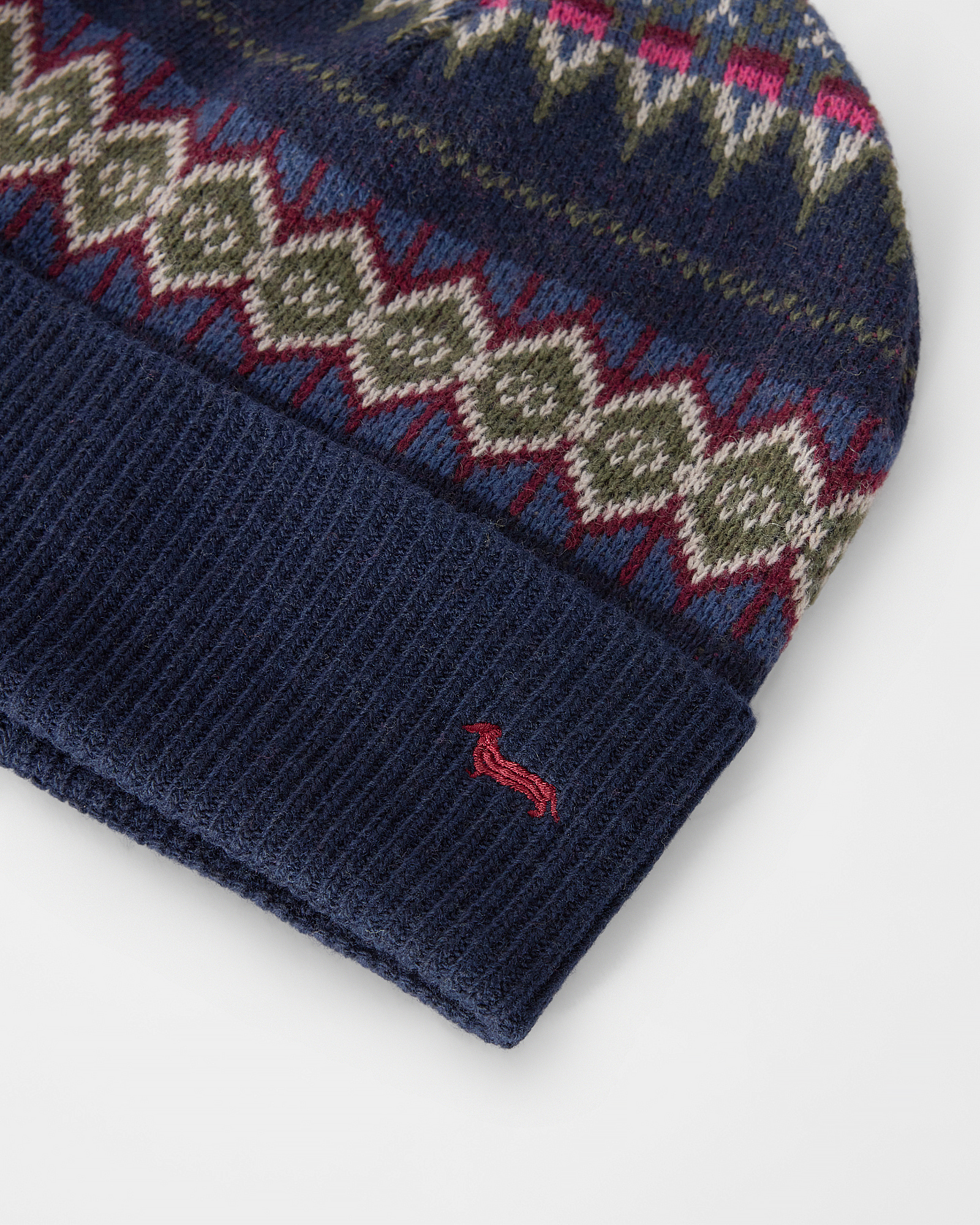 Men&rsquo;s Fair Isle beanie in a wool and cashmere blend, NAVY BLUE, large