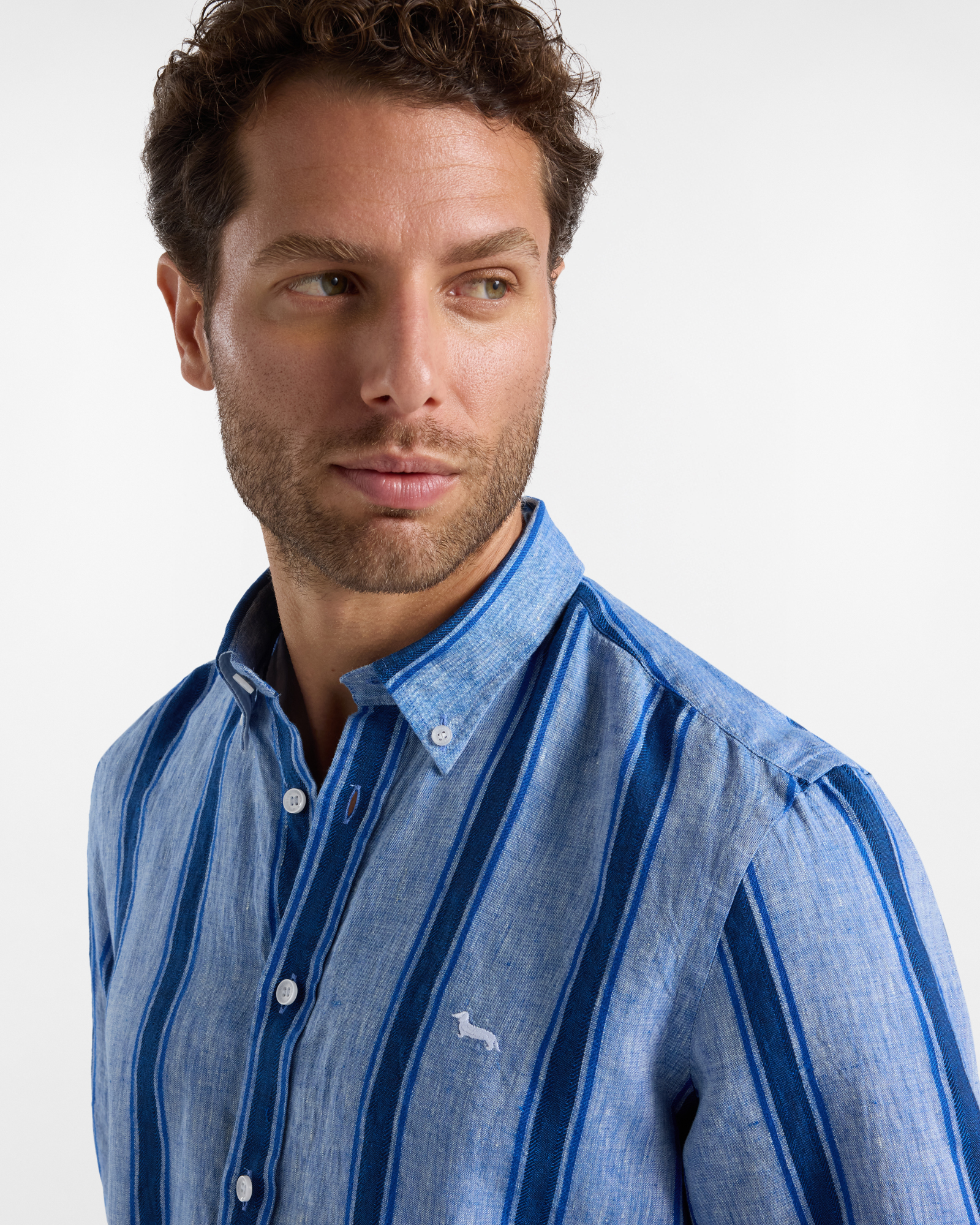 Men's linen shirt with wide stripe, Blue, large image number 2