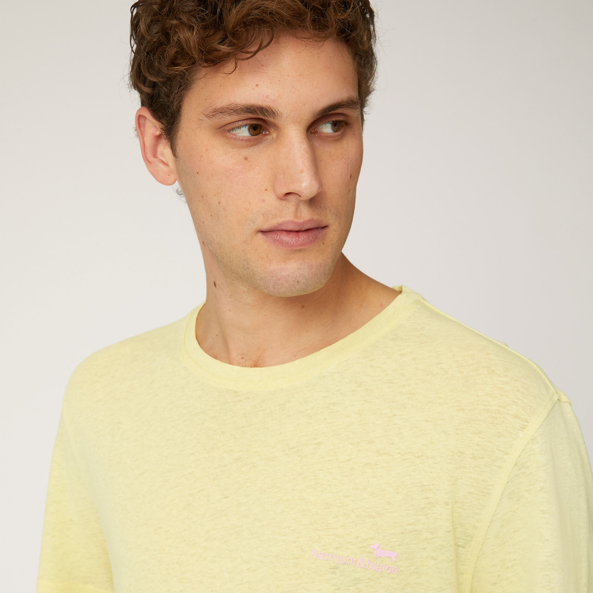 Linen and Cotton T-Shirt, Light Yellow, large image number 2