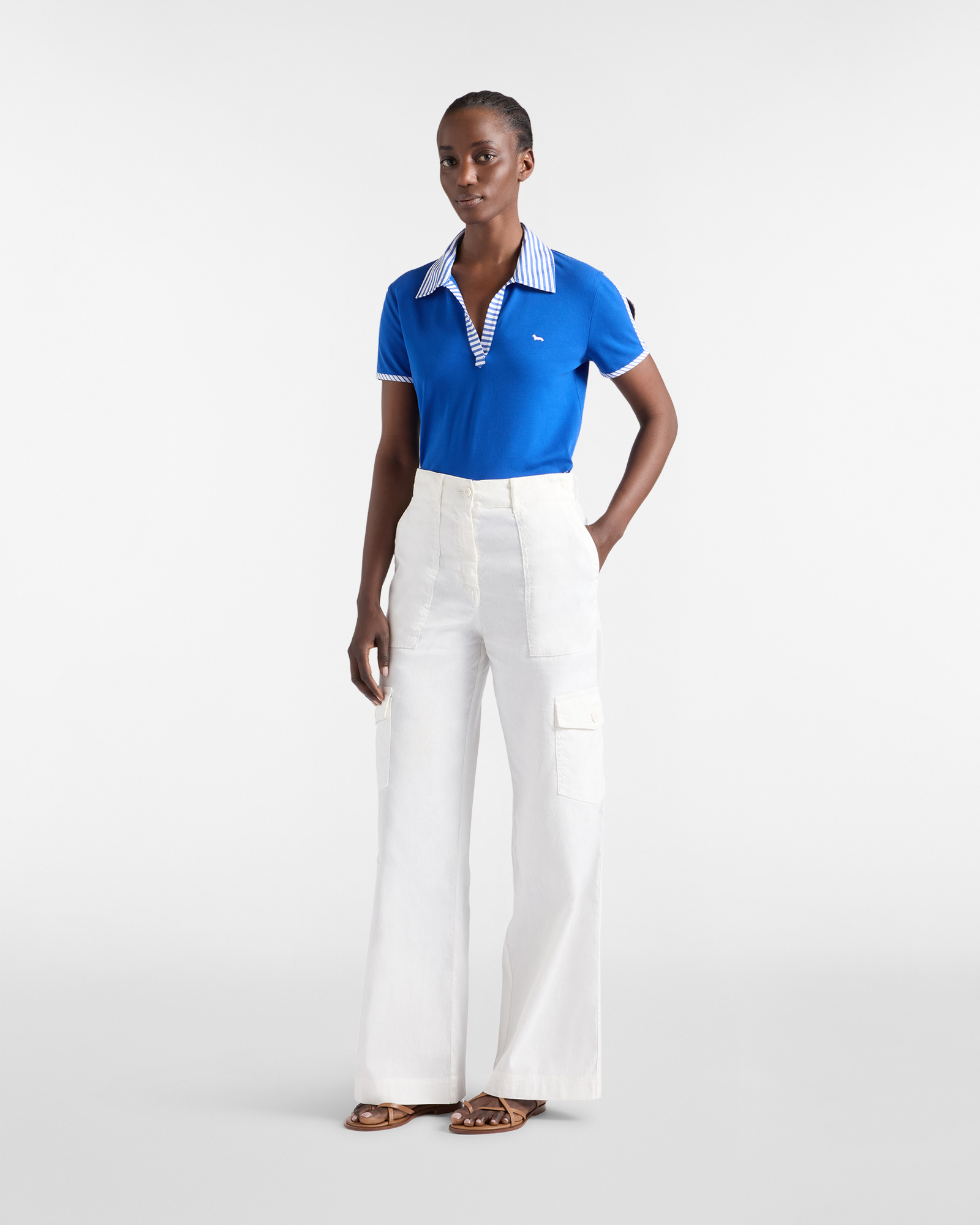 Women's polo shirt with striped "Sorbet" details, Blue, large image number 3