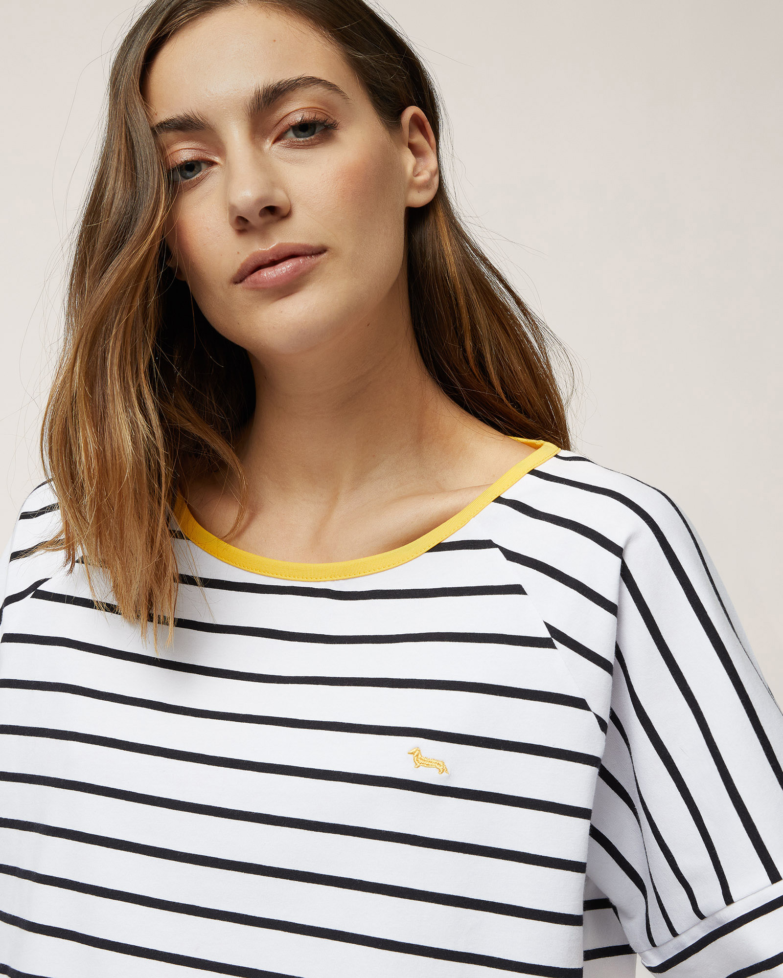 Boxy Striped Cotton T-Shirt, Navy Blue, large image number 2