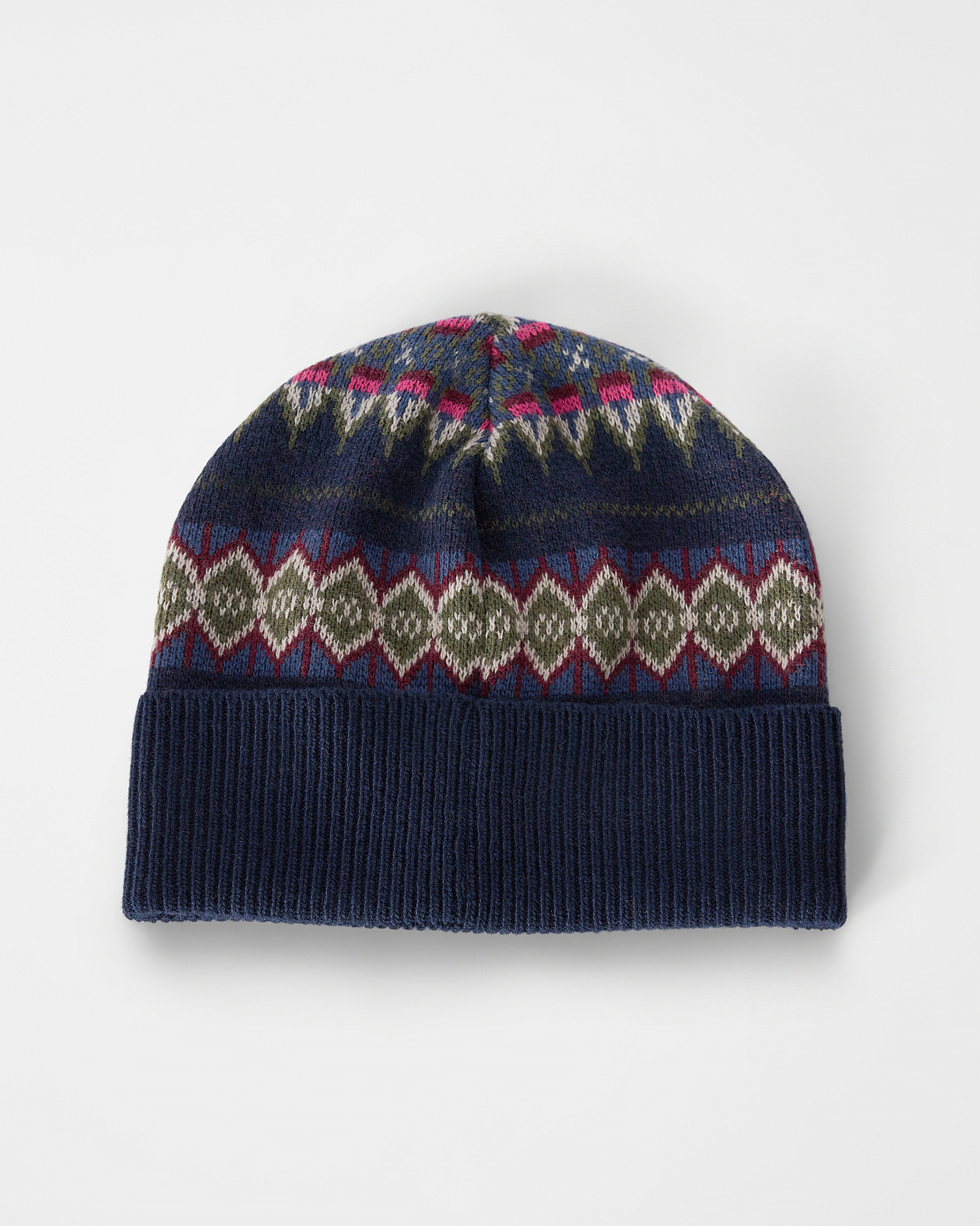 Men&rsquo;s Fair Isle beanie in a wool and cashmere blend, NAVY BLUE, large
