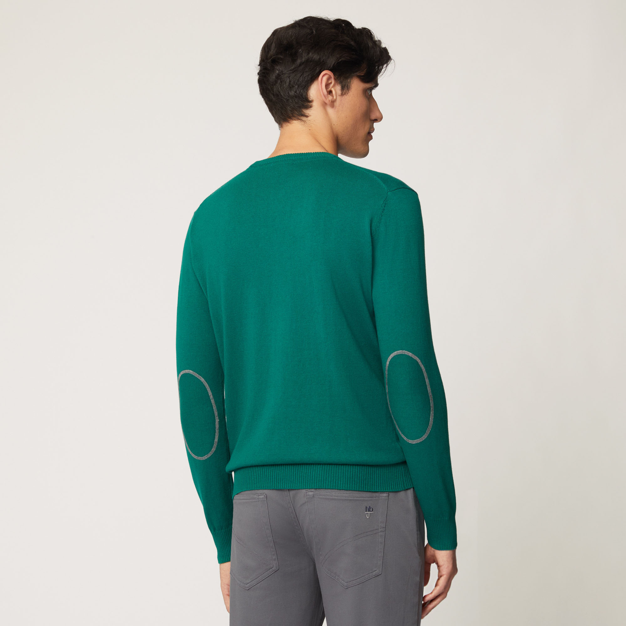 Pullover Girocollo Con Lettering Frontale E Toppe Sui Gomiti, Verde Bottiglia, large image number 1