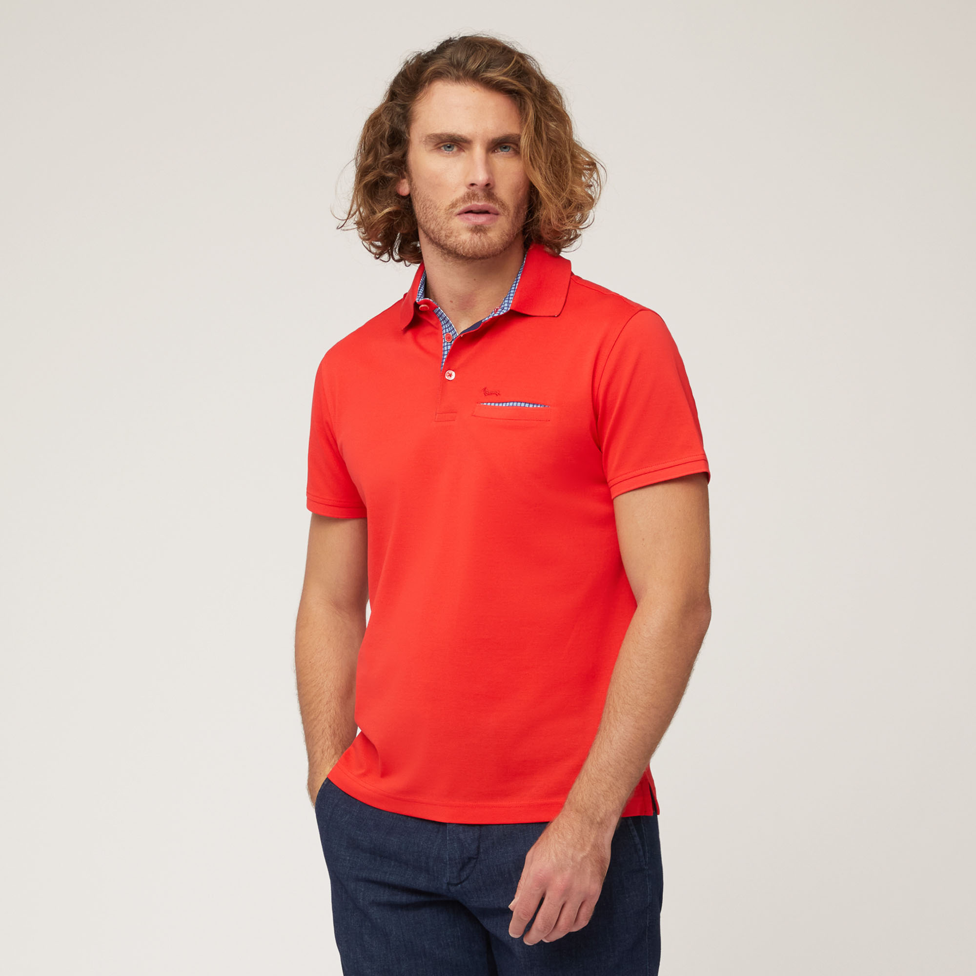 Polo with Printed Details, Light Red, large