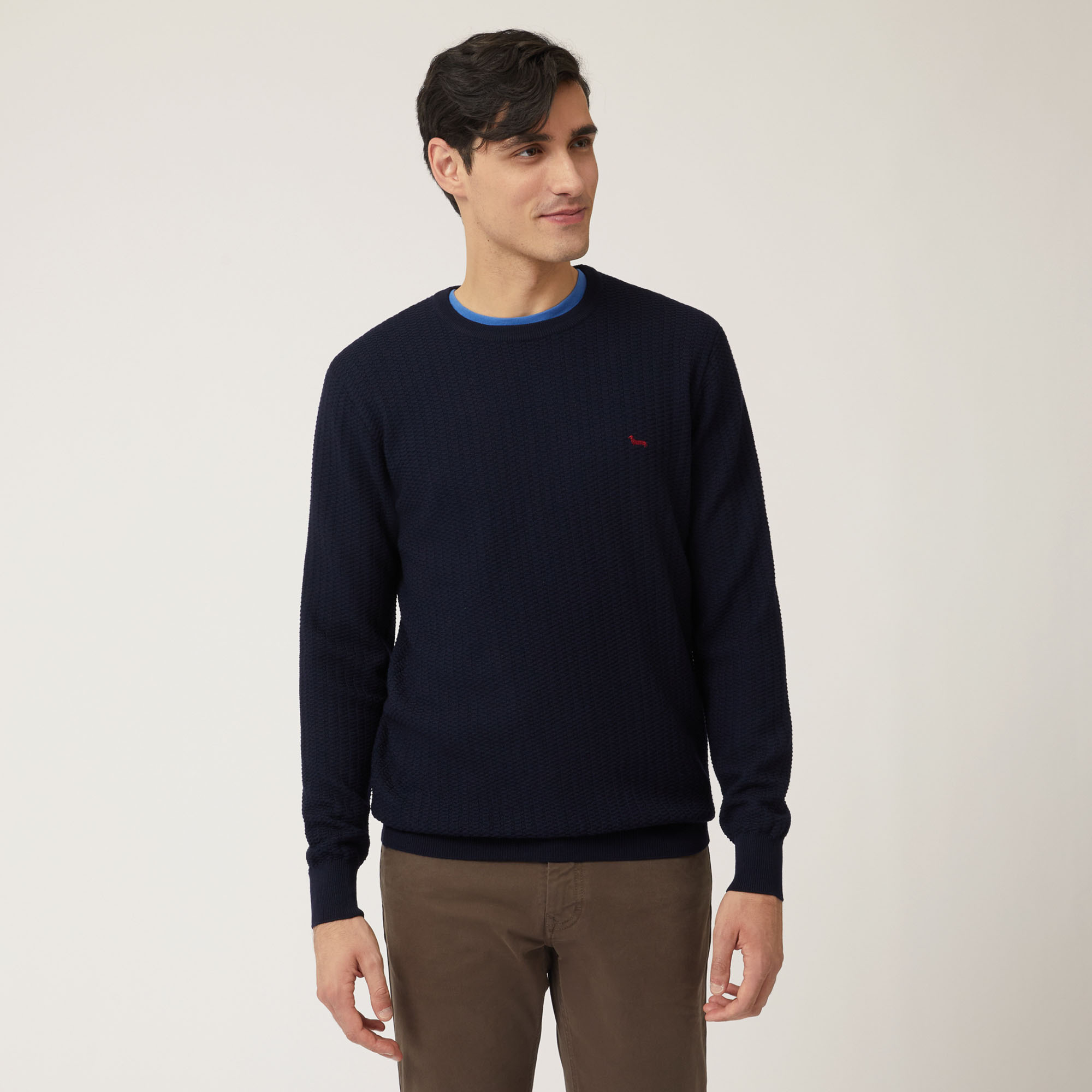 Pullover Girocollo In Lana Con Lavorazione 3D, Blu Navy, large image number 0