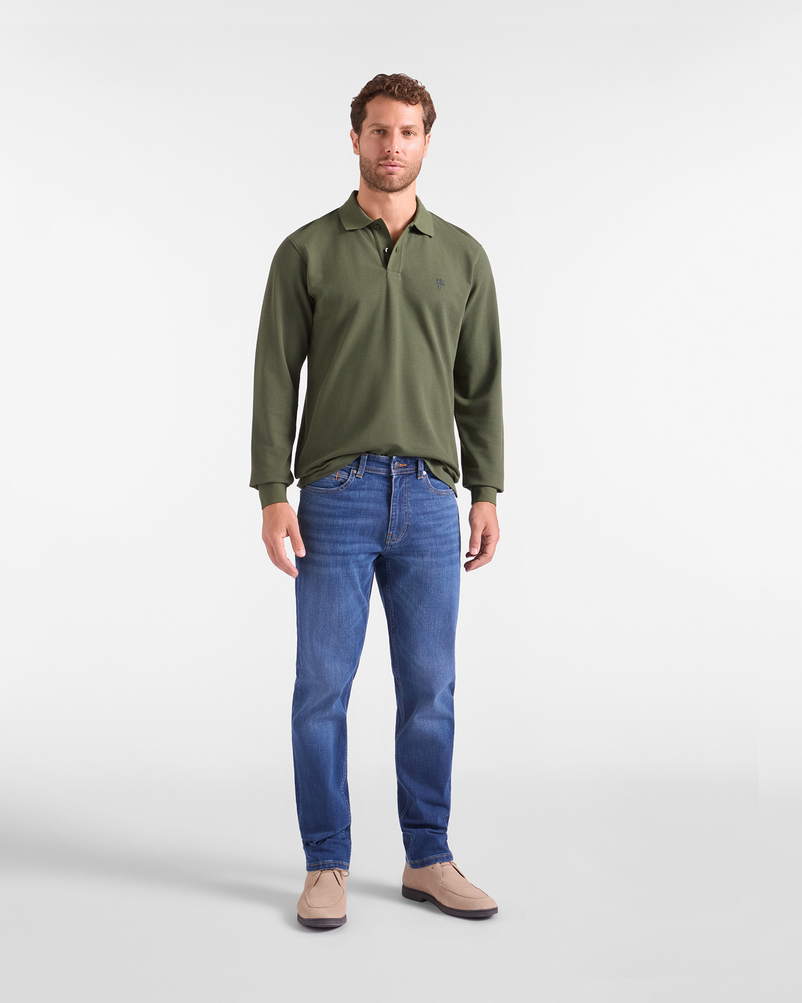 Polo HBJ Uomo Manica Lunga in Cotone Piquet, VERDE, large image number 3