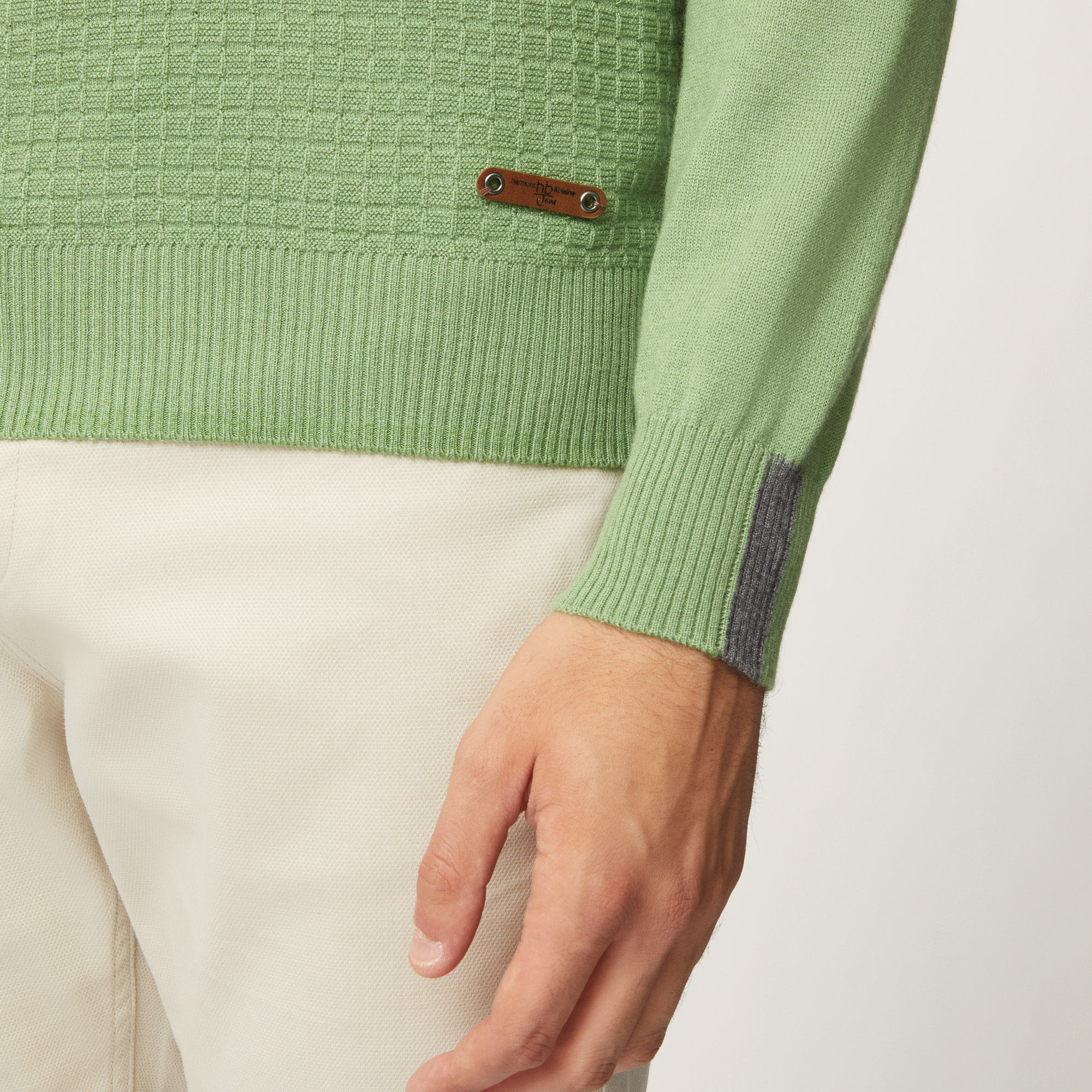 Pullover Girocollo In Misto Lana Con Texture 3D, Verde, large image number 2