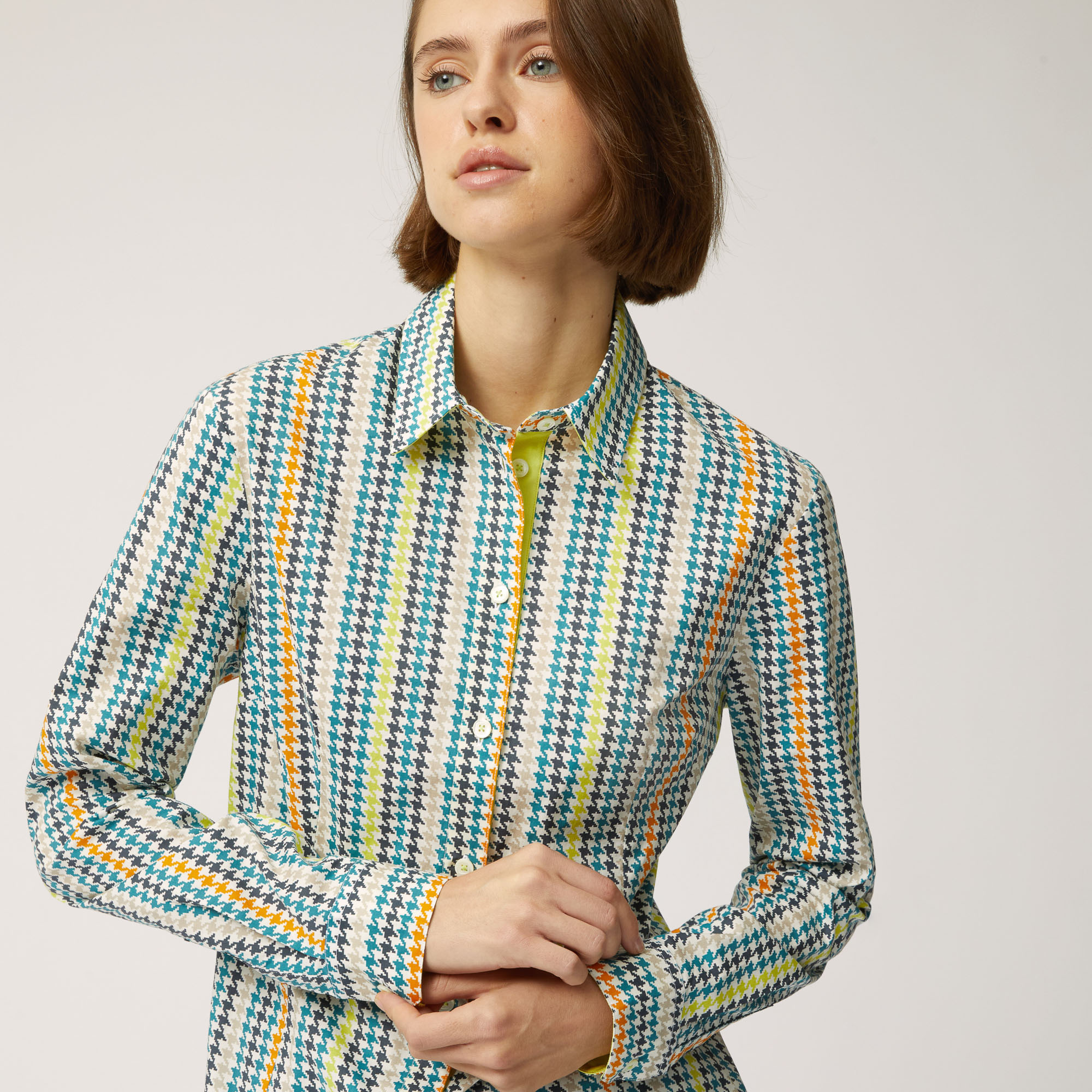 Elevate Dutility Houndstooth Stretch Cotton Shirt, Blue, large image number 2