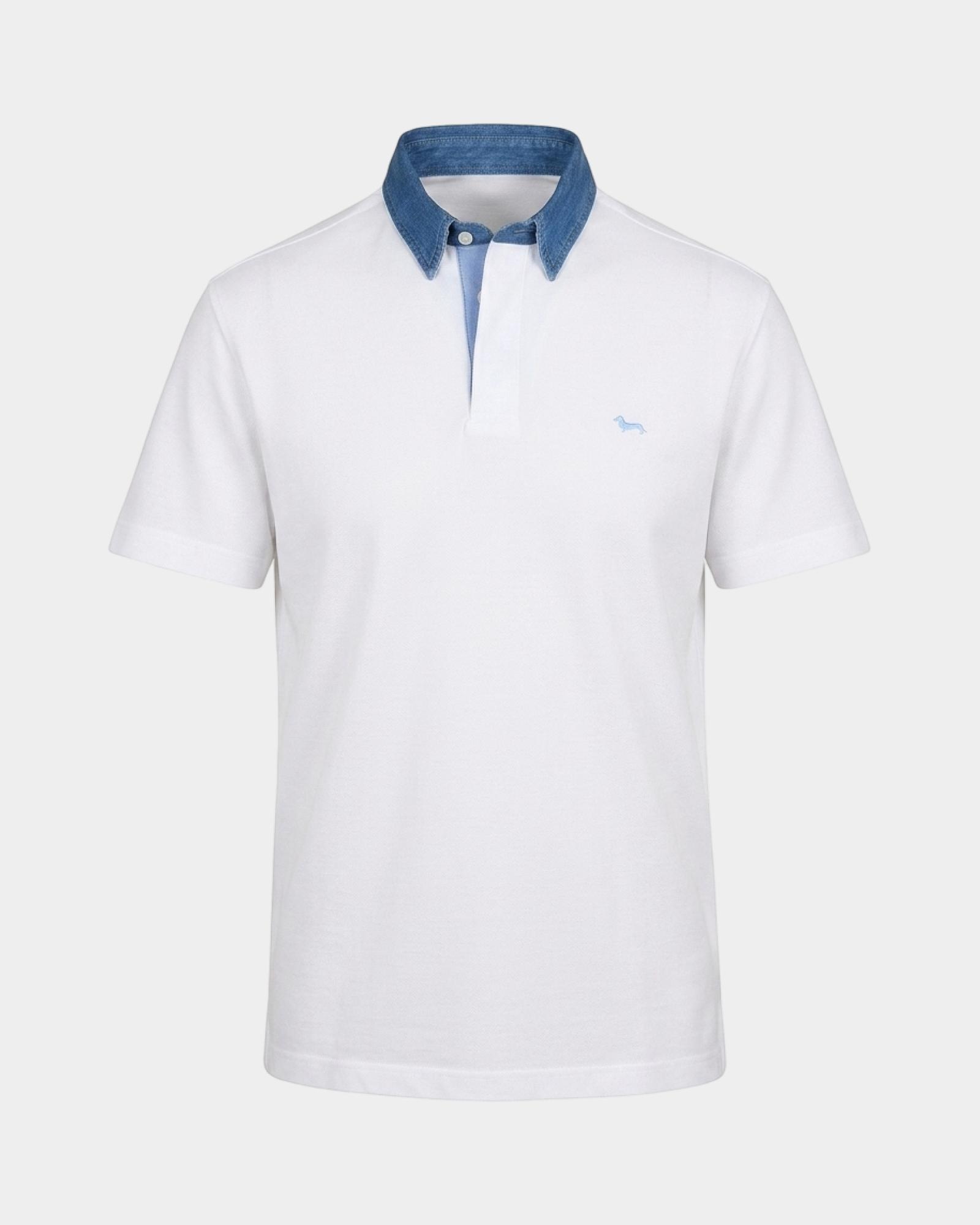 Polo para hombre de manga corta en piqu&eacute; mercerizado de 100 % puro algod&oacute;n, BLANCO, large