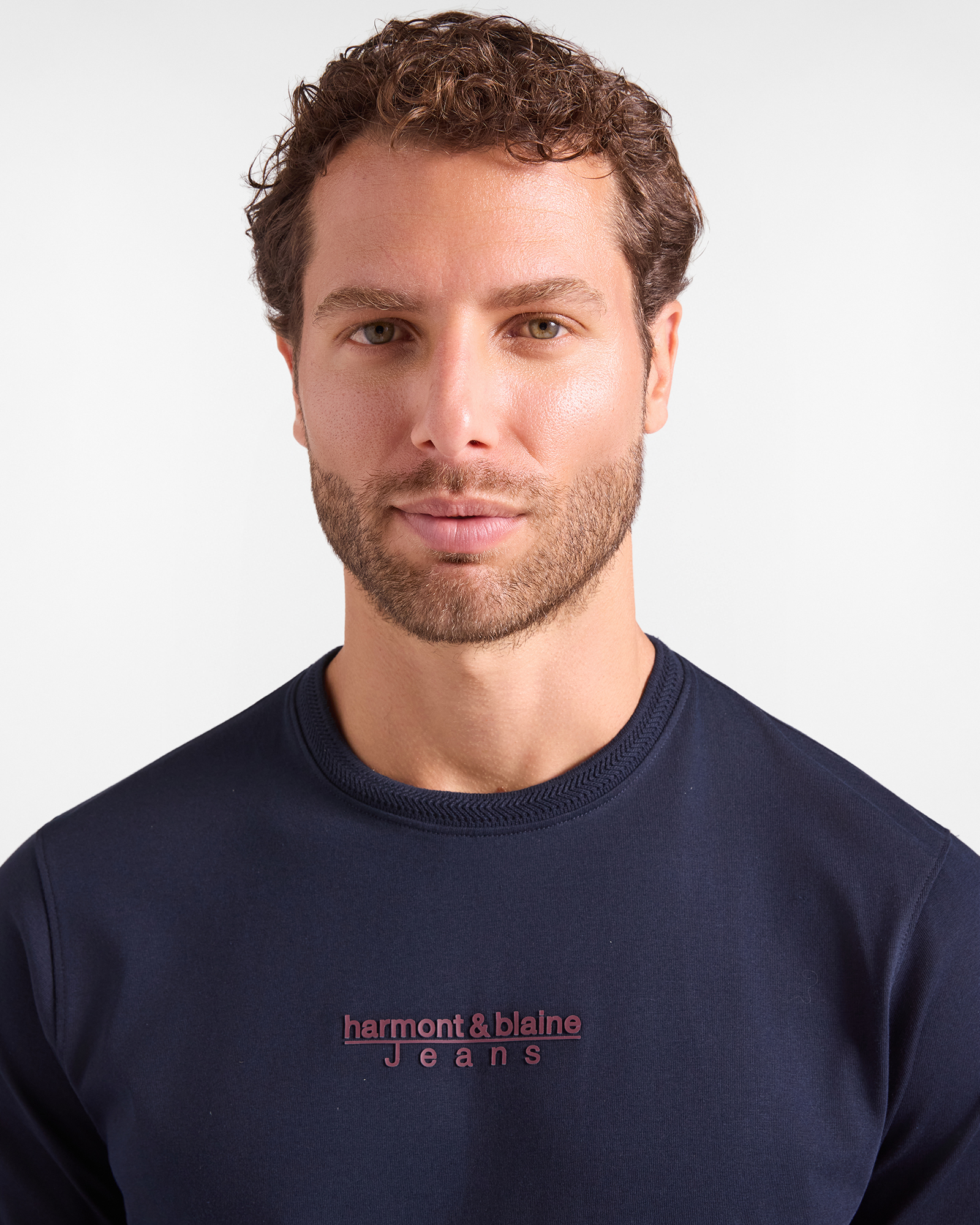 T-shirt HBJ Uomo a Manica Lunga in Puro Cotone, BLU SCURO, large