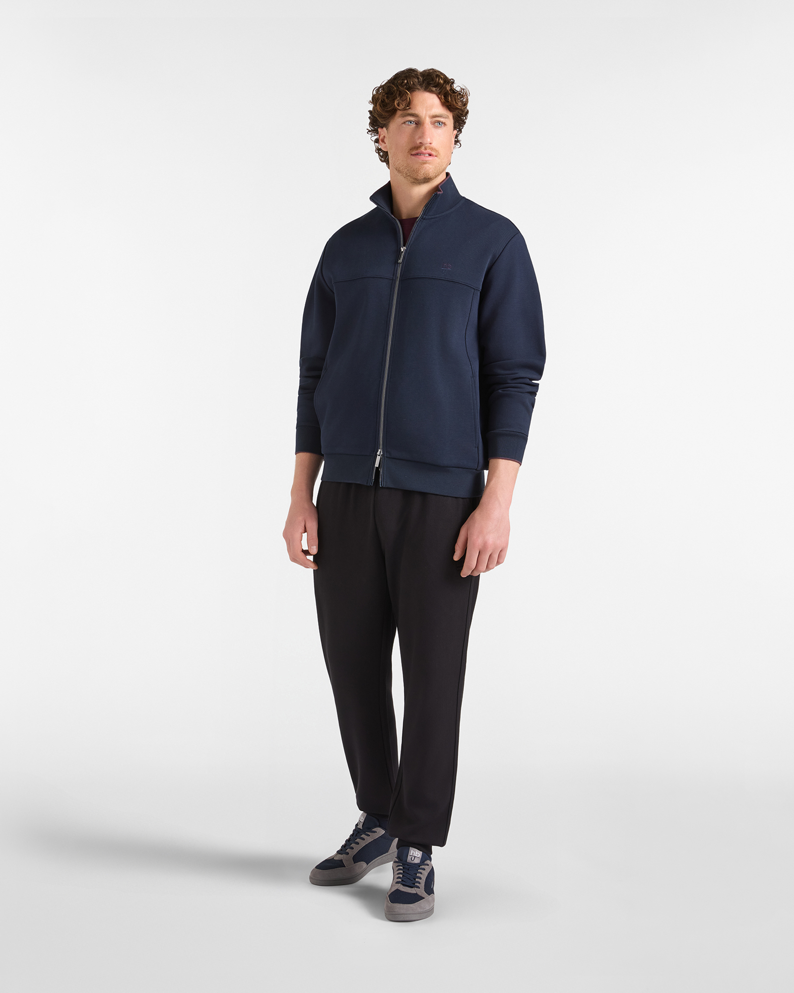 Felpa full zip HBJ Uomo con colletto rialzato con bordo a contrasto, BLU SCURO, large image number 3