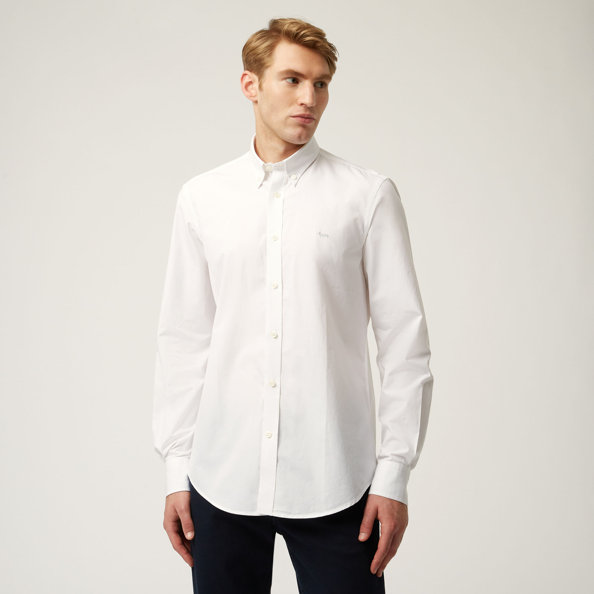 Essentials shirt in plain-coloured cotton, White, large image number 0