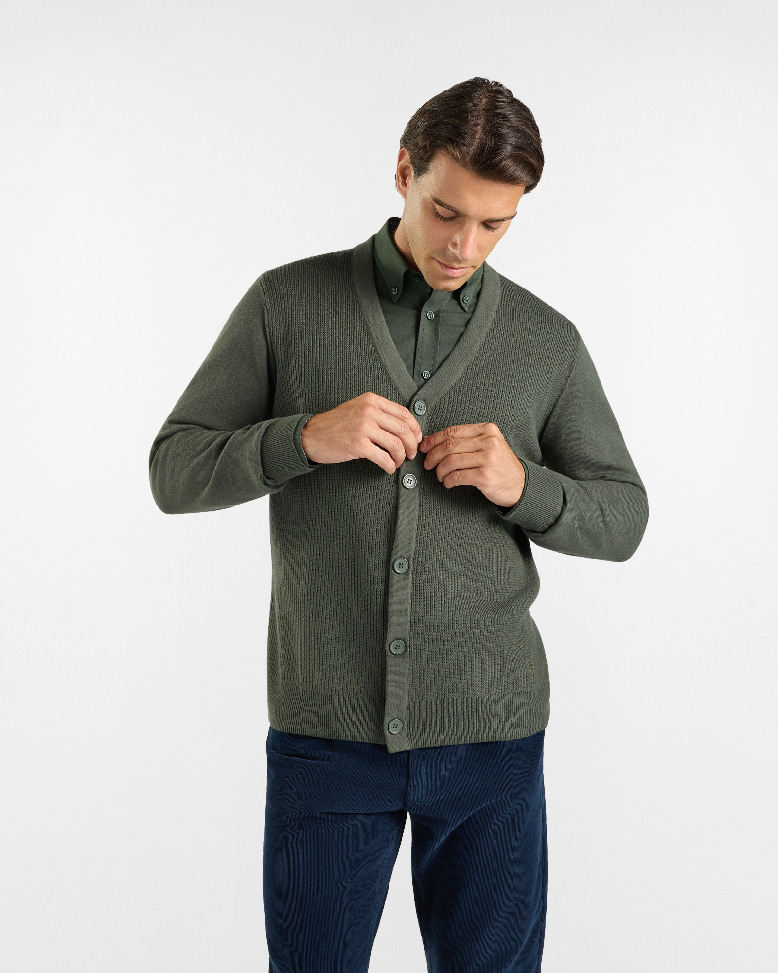 Cardigan HBJ Uomo in misto lana e cashmere verde