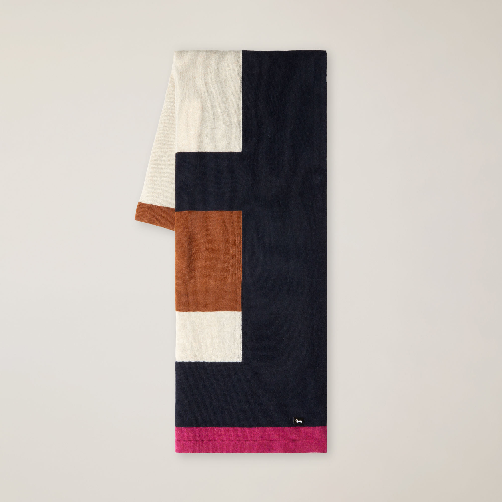 Color Block Effect Wool And Viscose Scarf, White, large image number 0