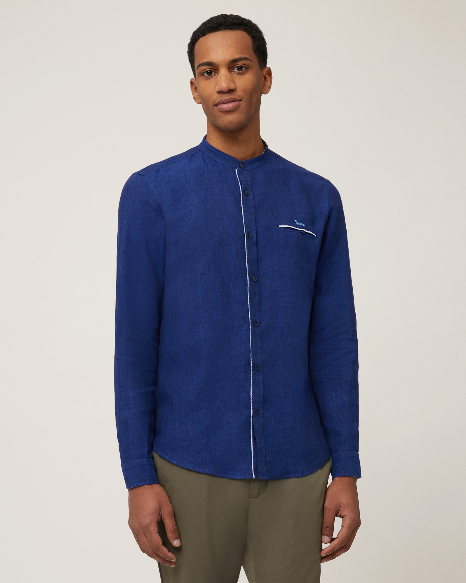 Shirt with Mandarin Collar, Midnight Blue, large image number 0