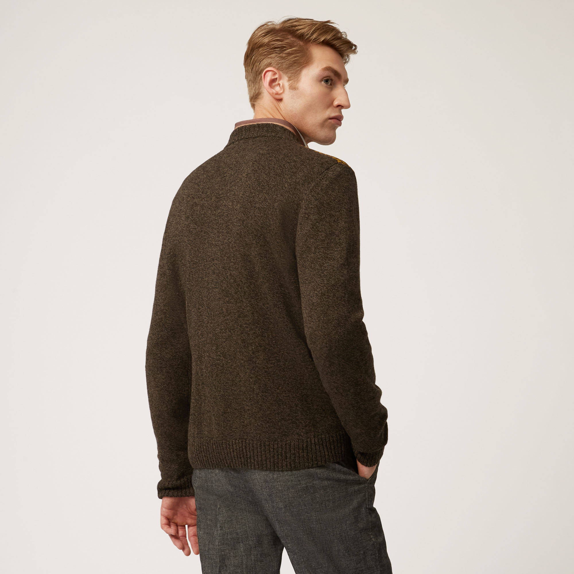 Wool And Viscose Buttoned Cardigan, Brown, large image number 1