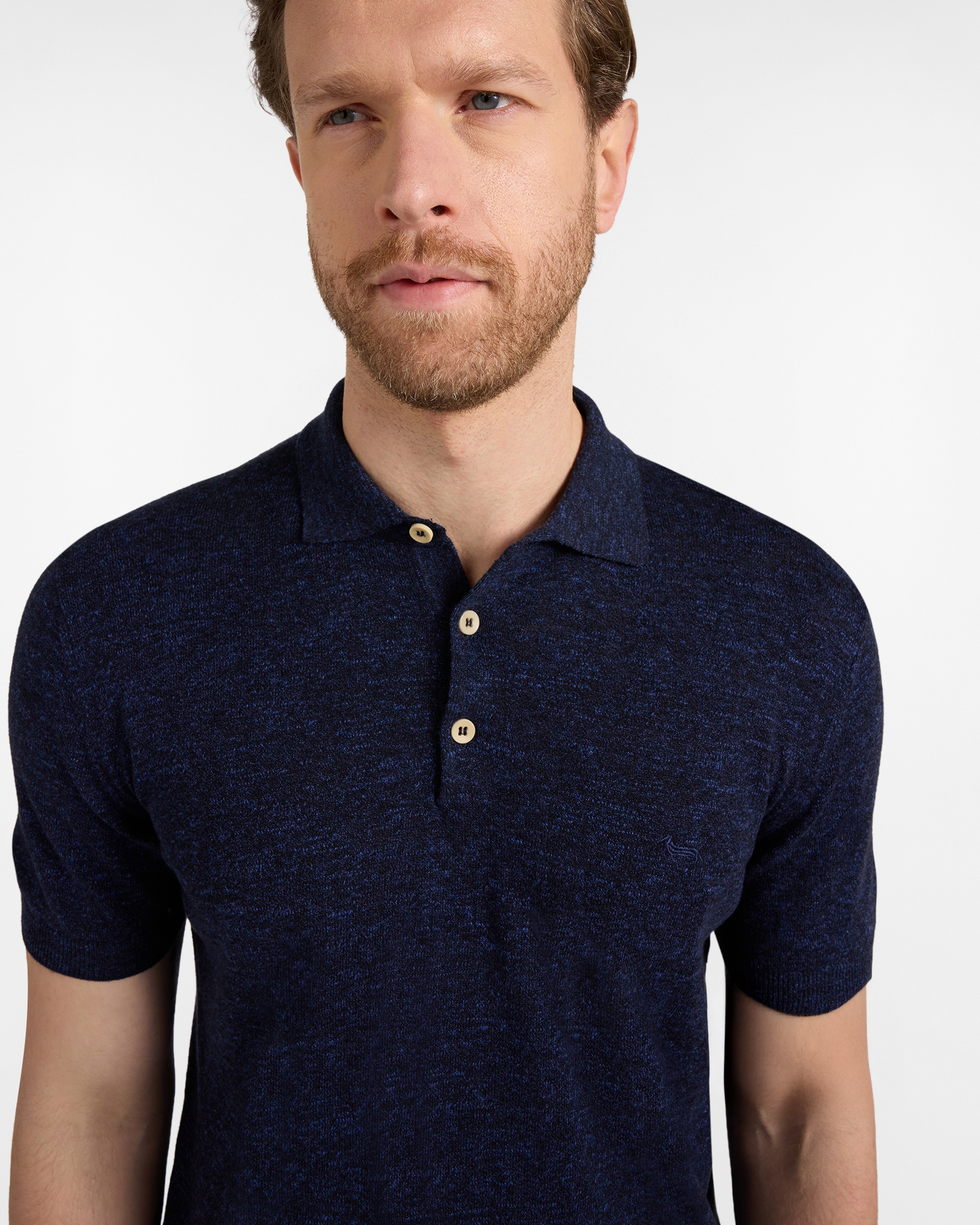 Men's knit polo shirt with tweed effect, Blue, large image number 2