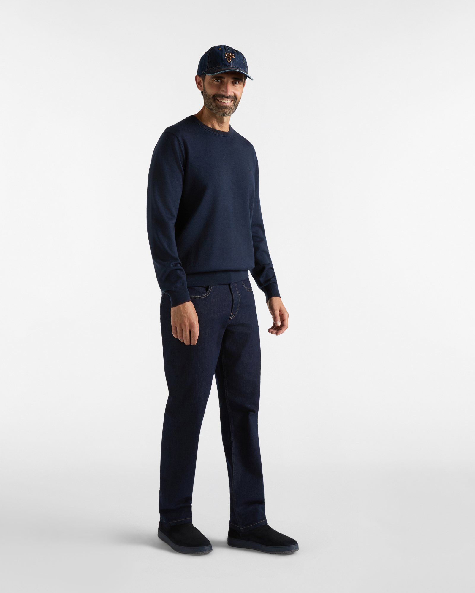 Maglia girocollo HBJ Uomo in pura lana, BLU SCURO, large