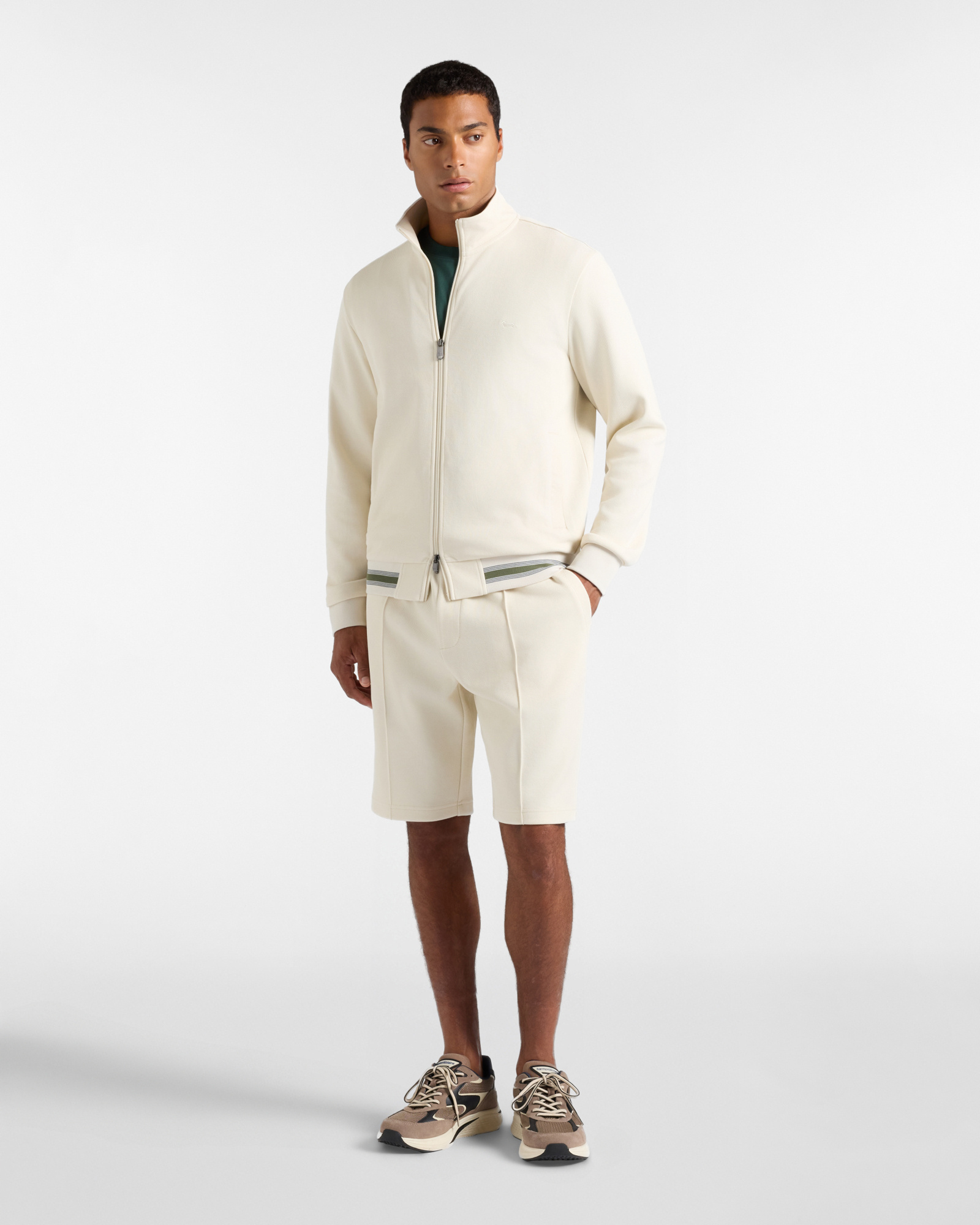 Sudadera para hombre con cremallera completa en piqu&eacute;  con acabado de rayas, TORTORA, large image number 3
