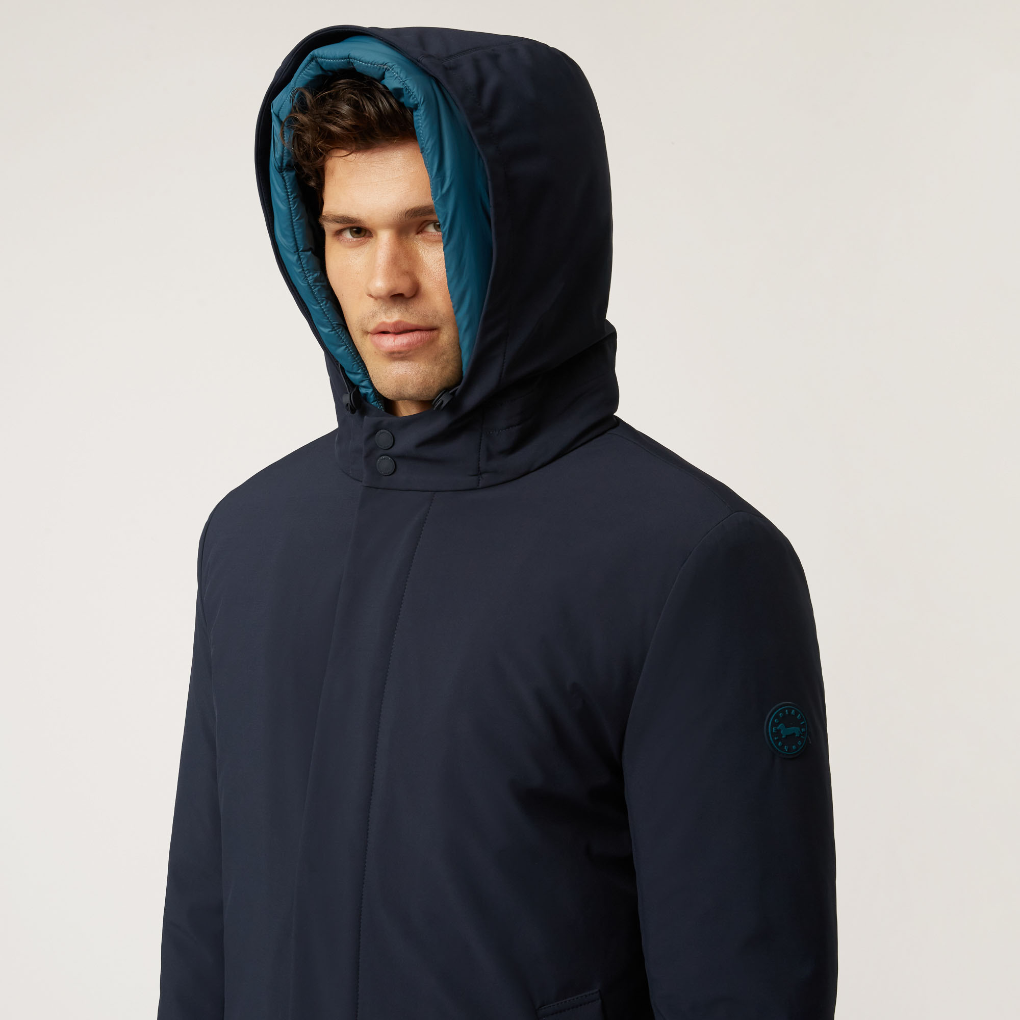 Impermeabile In Softshell Con Doppio Cappuccio, Blu Navy, large image number 2