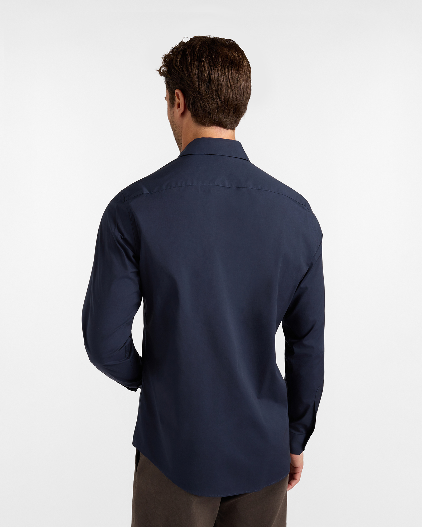 Men's narrow-fit solid shirt in stretch poplin, NAVY BLUE, large image number 2
