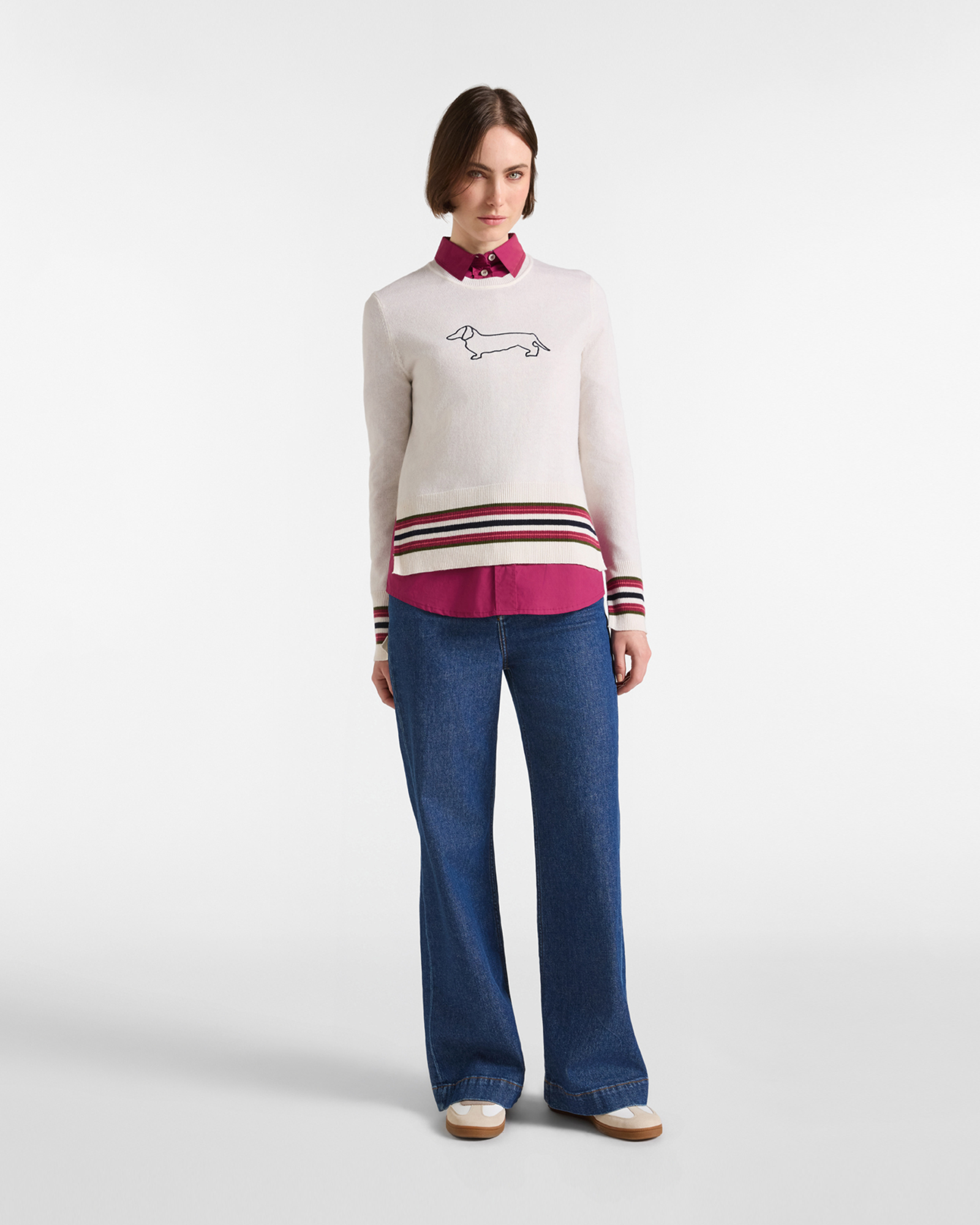 Women's Made in Italy regular fit sweater in wool blend, WHITE, large