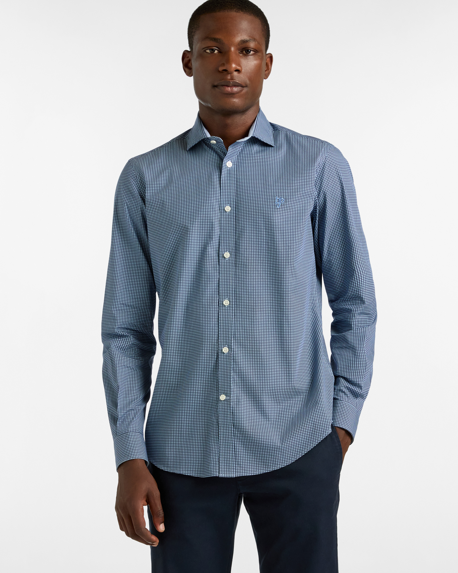 Camicia Microdisegno in Cotone con Collo alla Francese