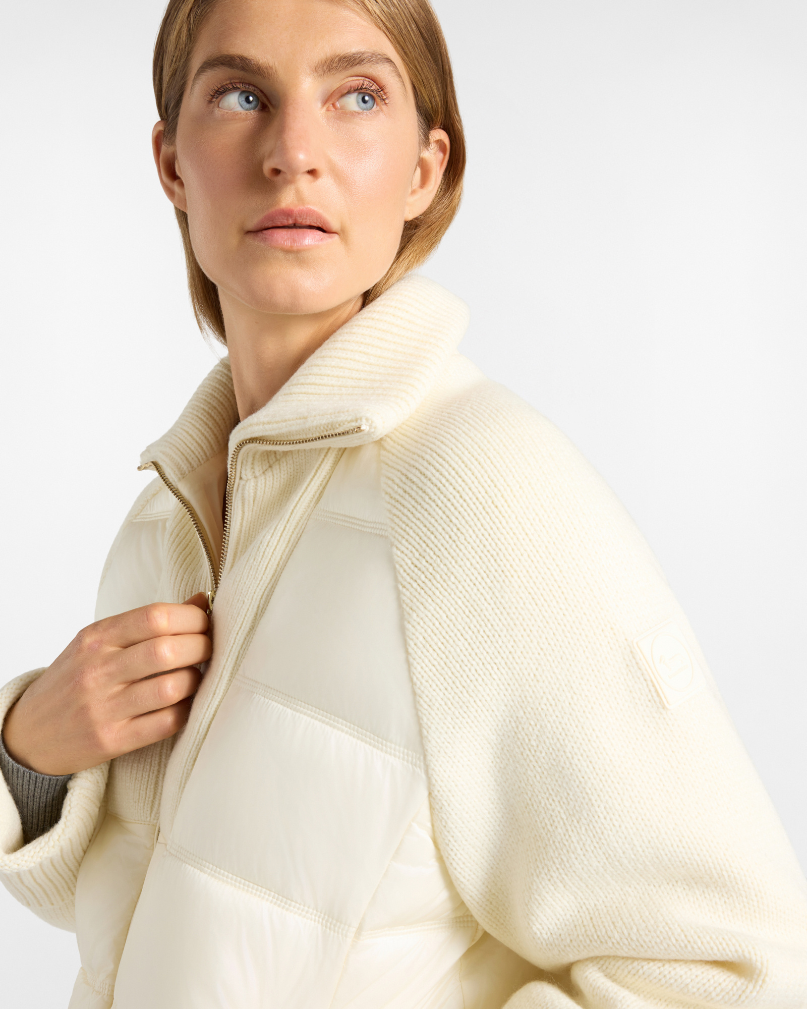 Women's  Oversize nylon and rib-knit wool jacket, WHITE, large image number 2